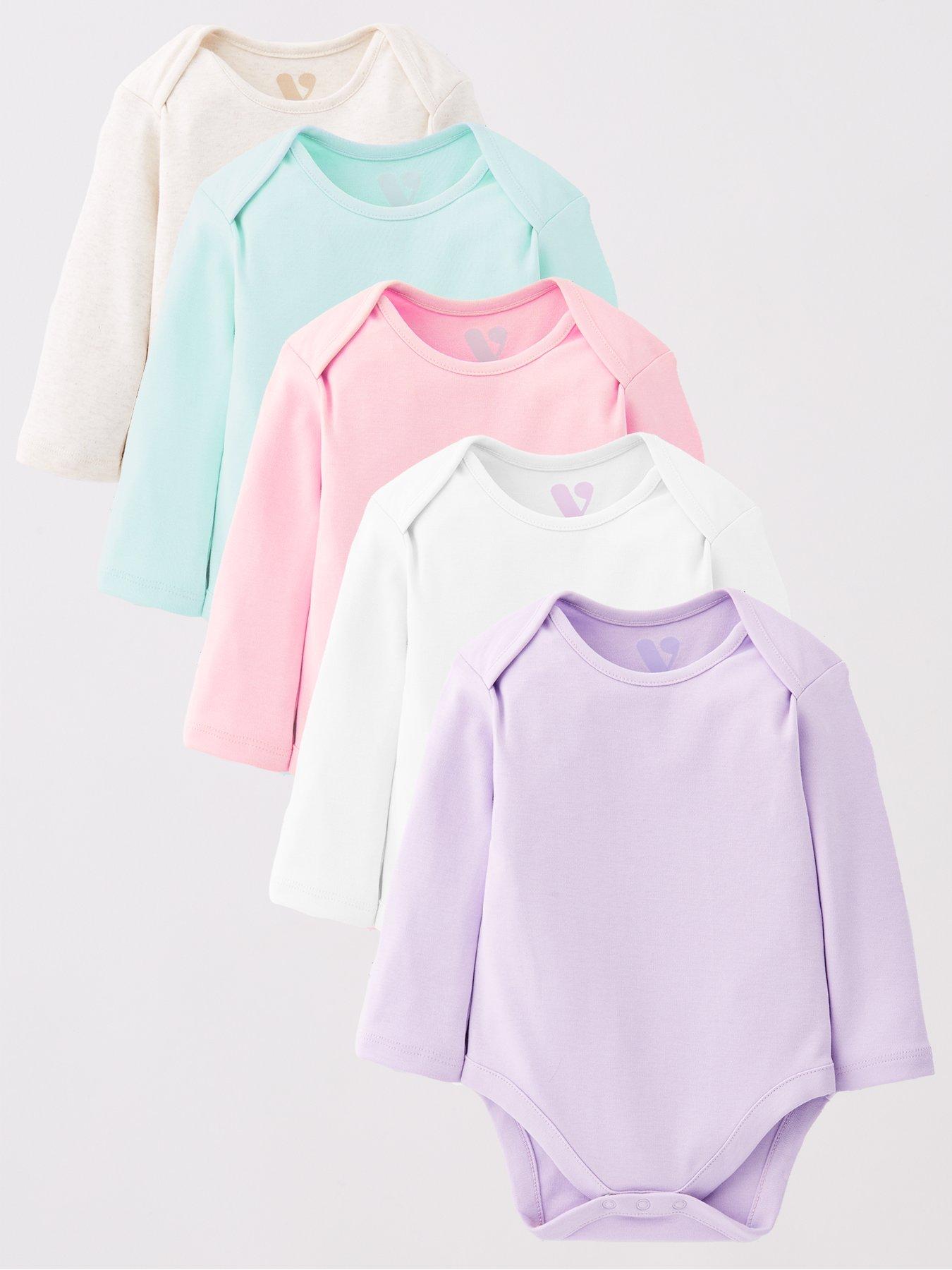 Mini V by Very Baby Girls Pastel Long Sleeve 5 Pack Bodysuits - Pink