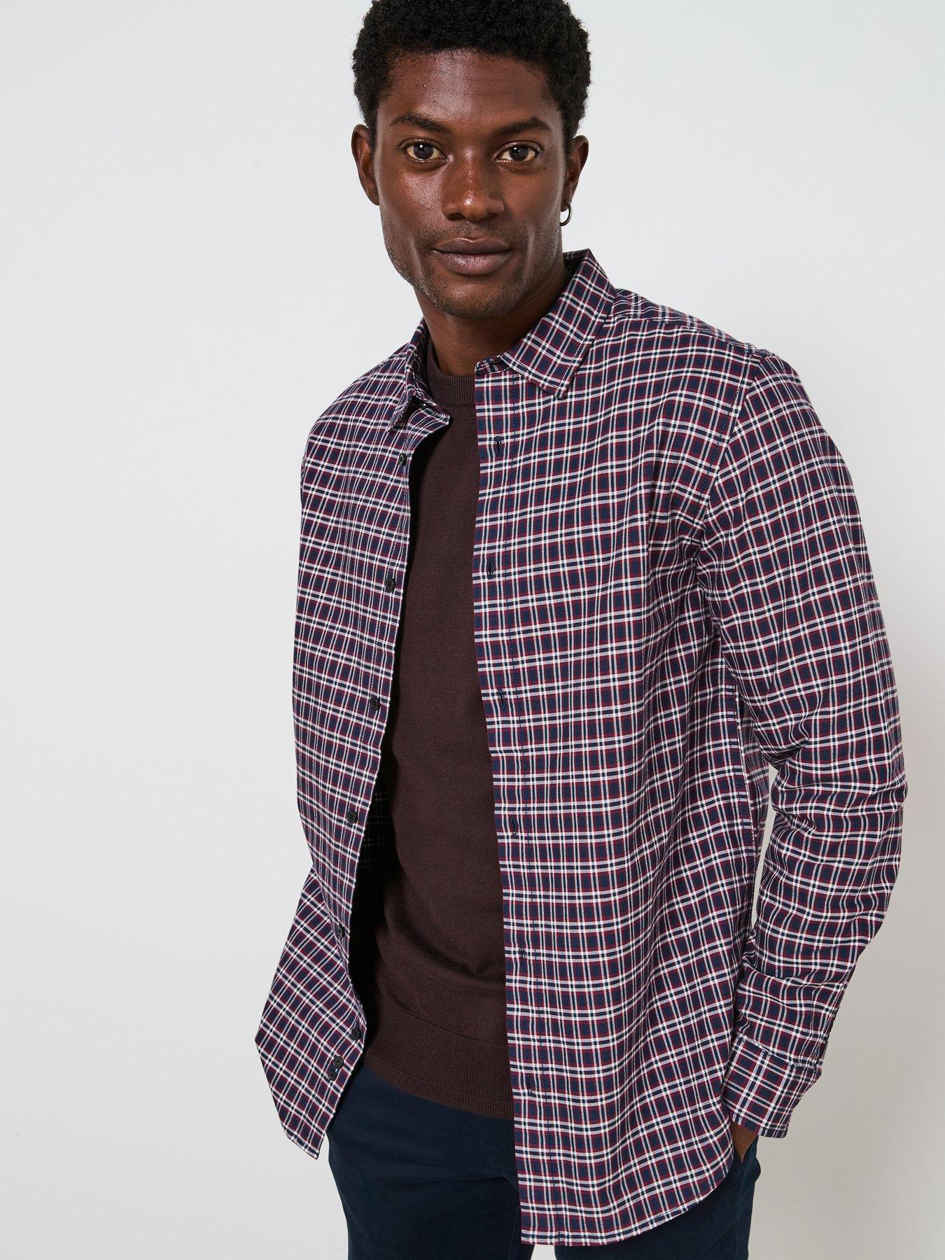 Very Man Pure Cotton Micro Check Oxford Long Sleeve Shirt - Burgundy
