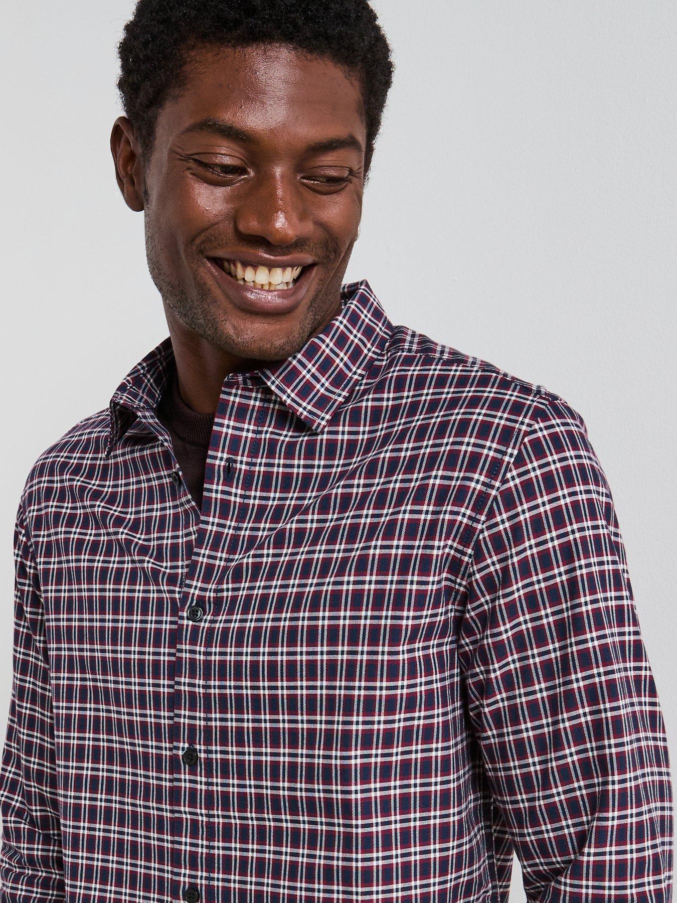 very-man-pure-cotton-micro-check-oxford-long-sleeve-shirt-burgundyoutfit