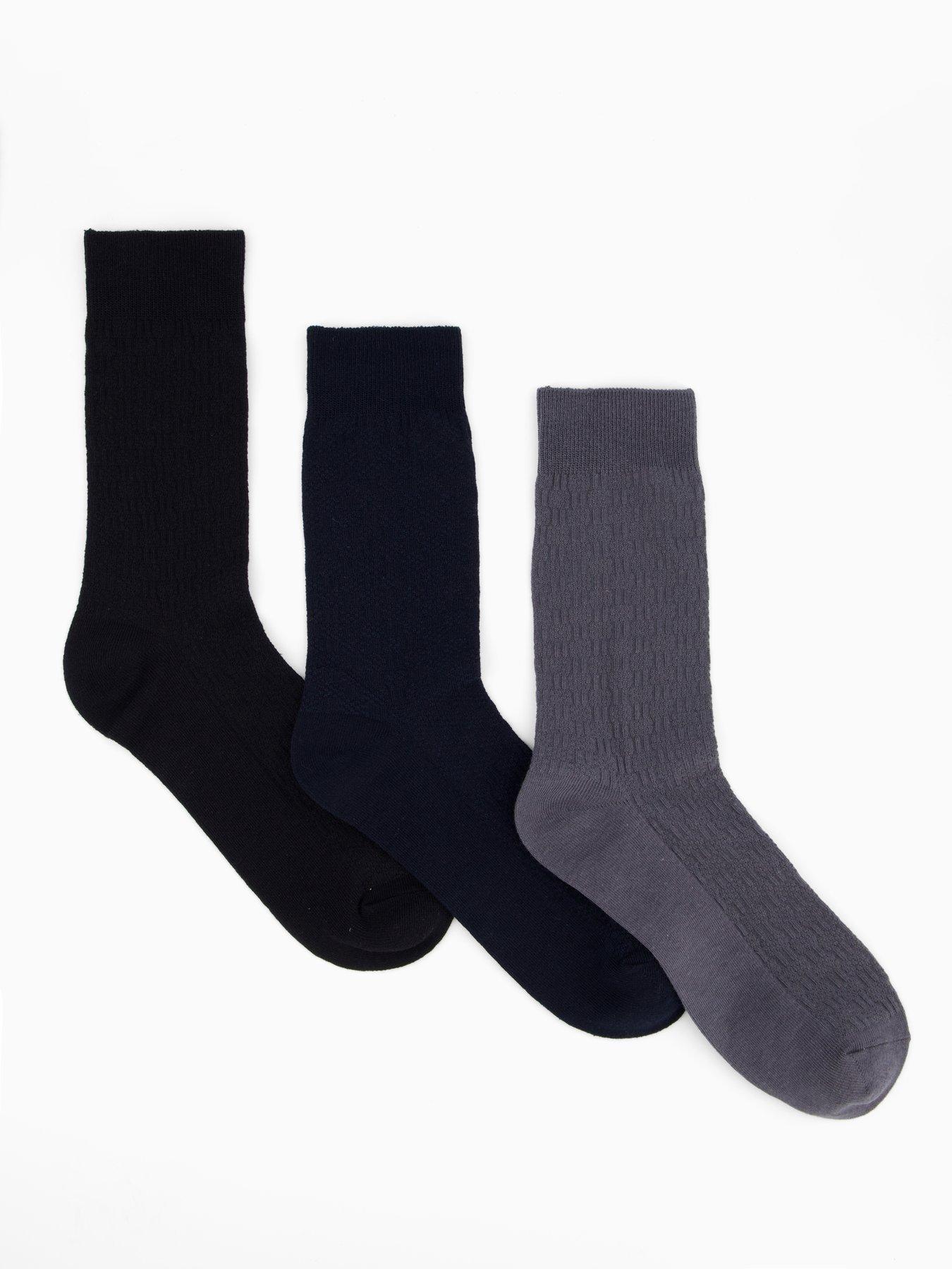 Very Man 3 Pack Assorted Textured Socks - Black/navy/grey