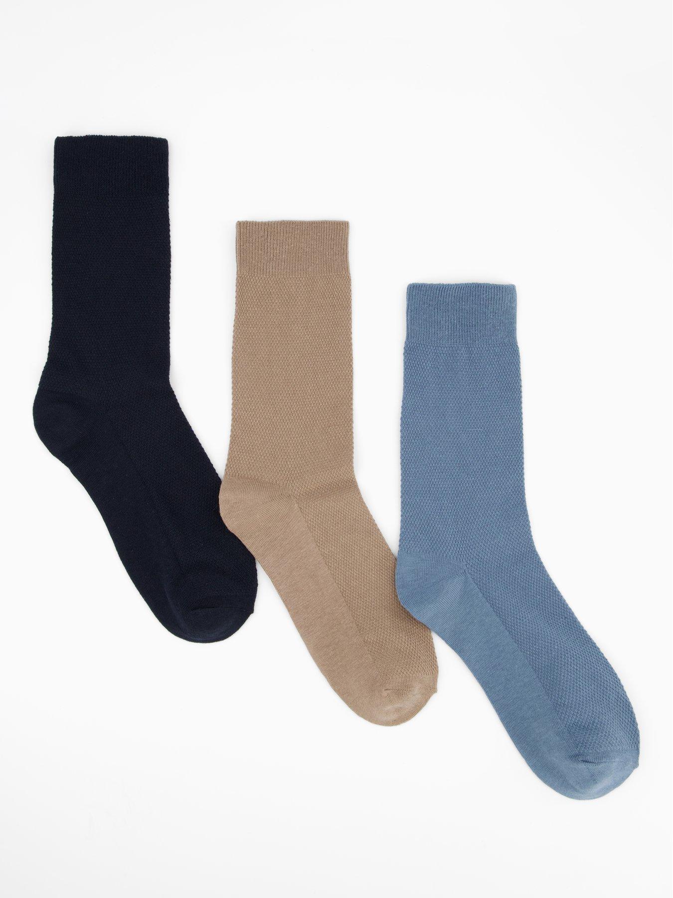 Very Man 3 Pack Assorted Textured Socks - Brown/Blue/Navy