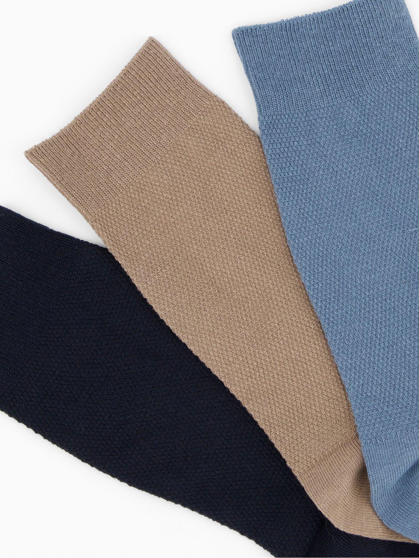 Image 3 of 4 of Very Man 3 Pack Assorted Textured Socks - Brown/Blue/Navy