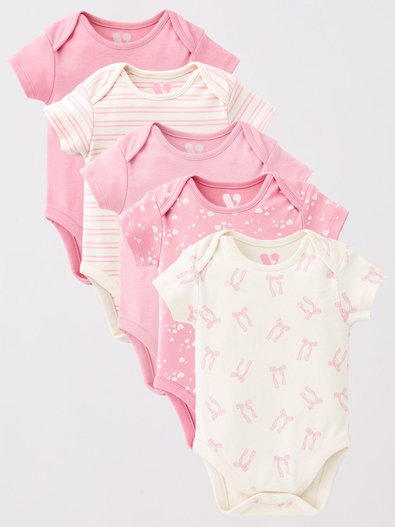 Mini V by Very Baby Girls Bow Hearts 5Pk Bodysuits - Pink