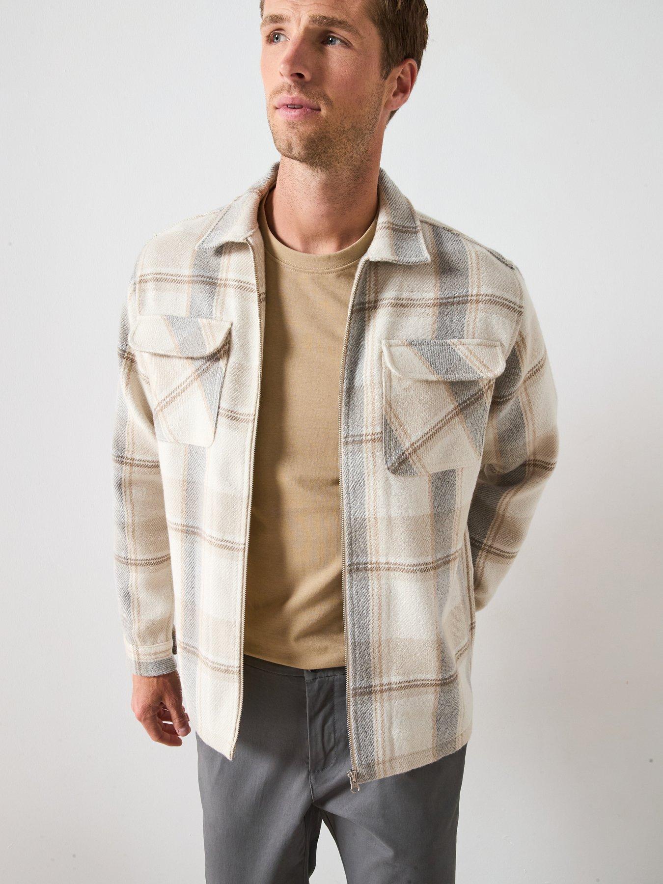 Very Man Check Zip Shacket - Beige
