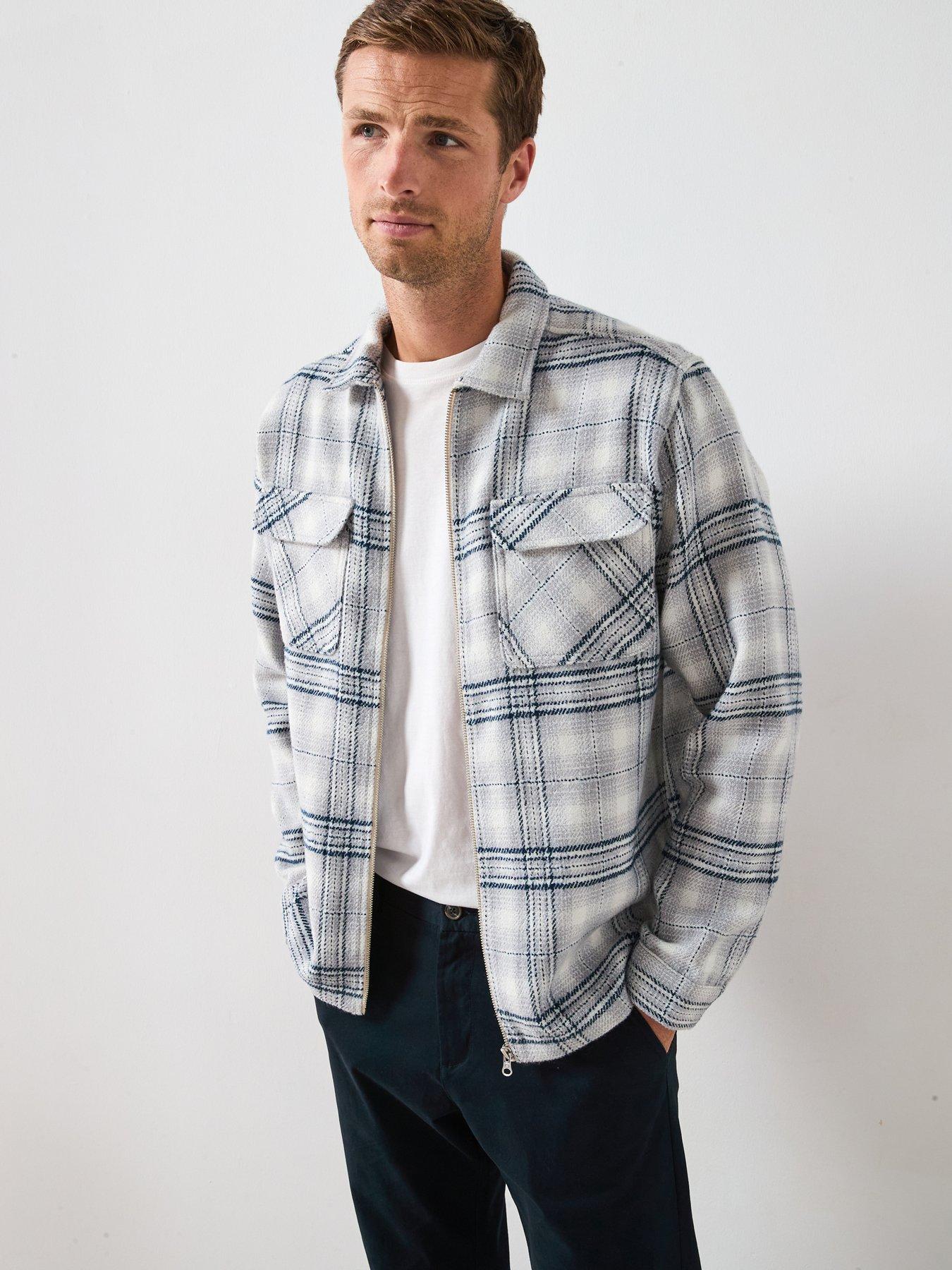 Very Man Check Zip Shacket - Blue