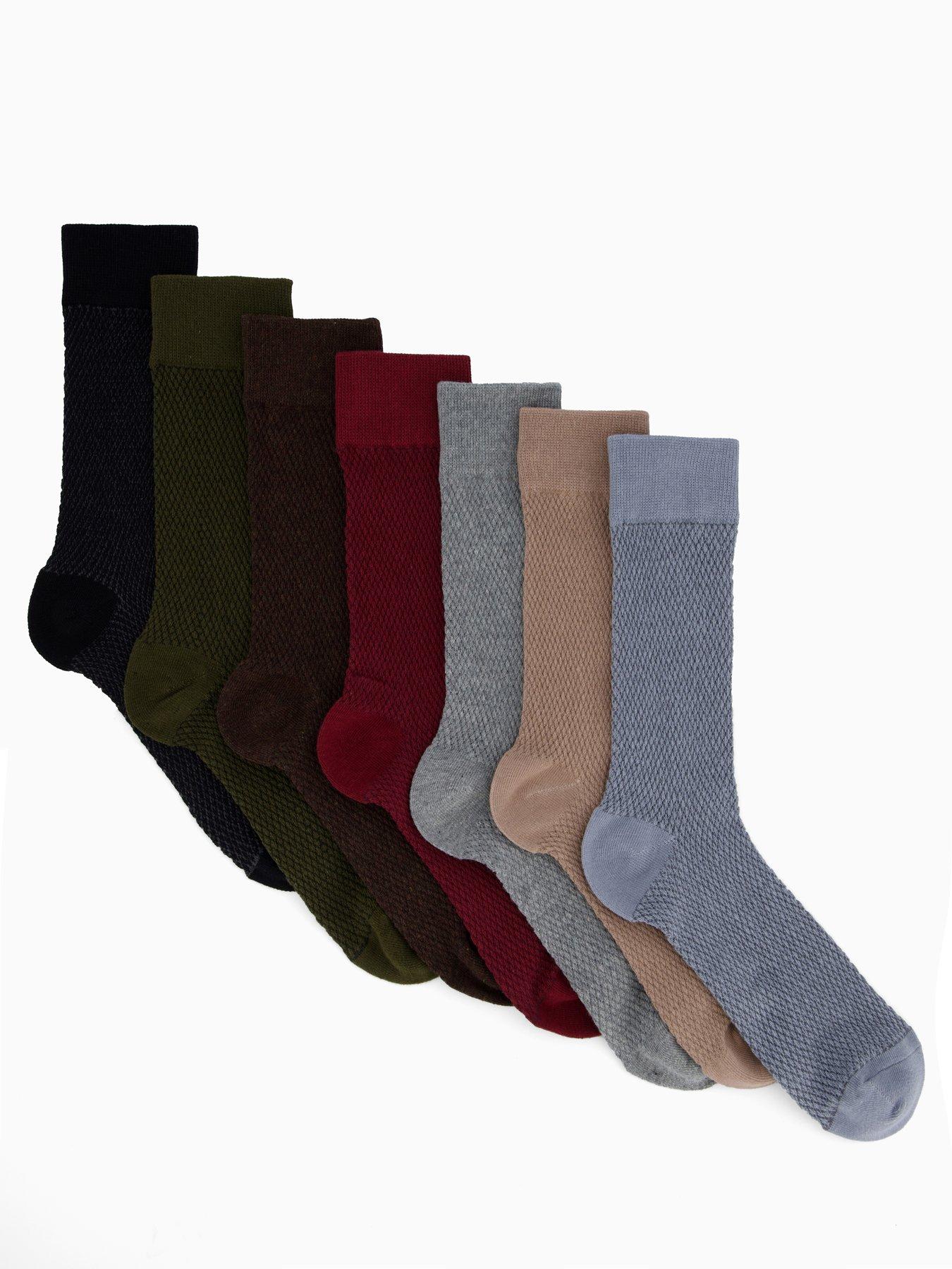 very-man-7-pack-assorted-textured-socks-blackbeigekhakiblueburgundyfront