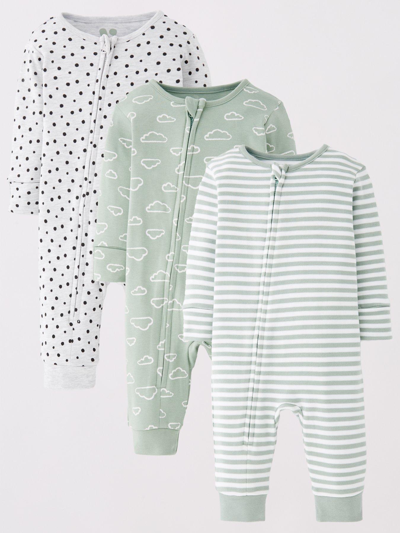 Mini V by Very Baby Boy Cloud Footless 3 Pack Sleepsuits - Green