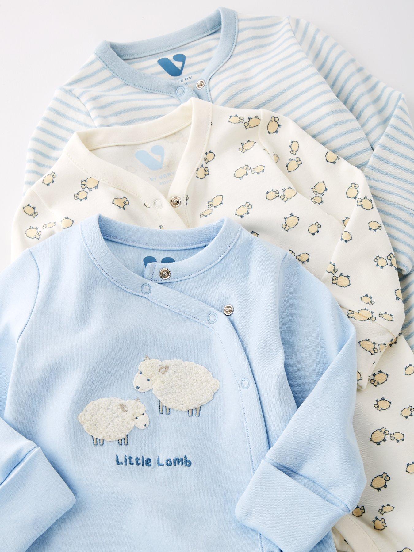 Image 5 of 5 of Mini V by Very Baby Boys Little Lamb 3 Pack Sleepsuits - Blue