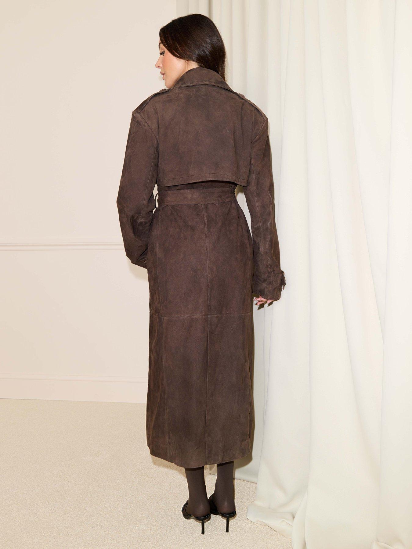 michelle-keegan-real-suede-trench-coat-brownstillFront