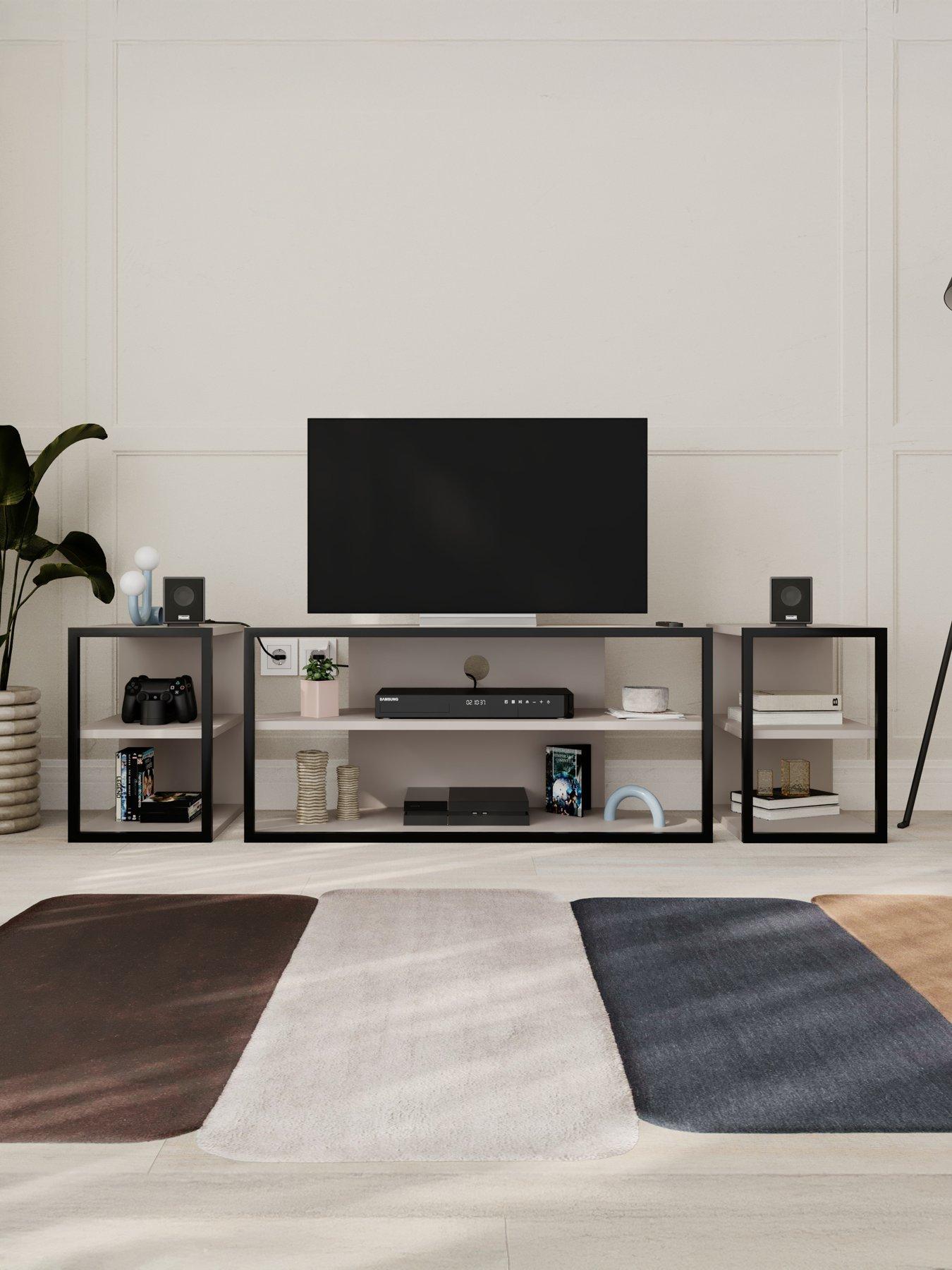 Image 1 of 7 of Decortie Echo Tv Stand & Side Tables Set - Mocha