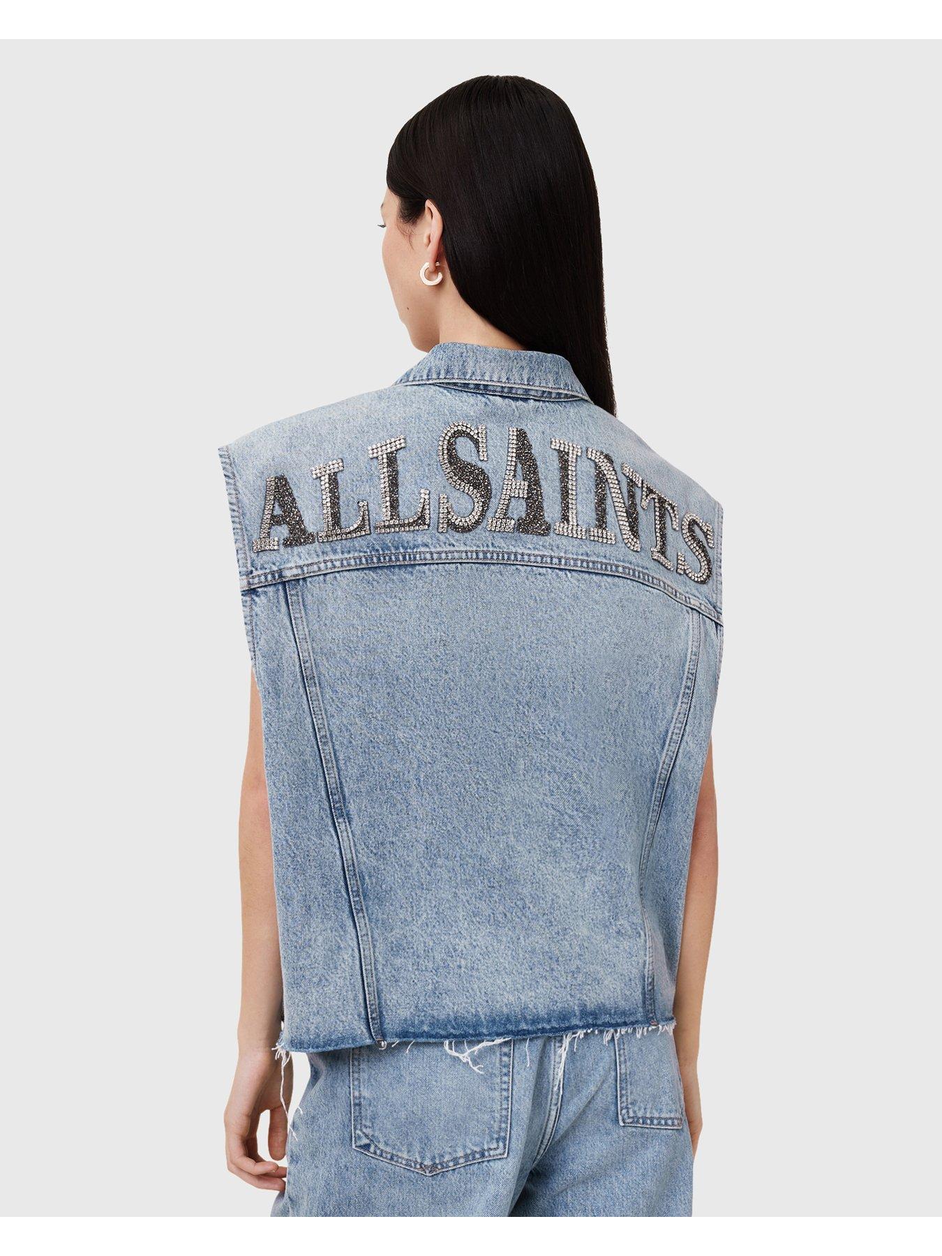 AllSaints Laura Embellished Denim Waistcoat - Blue