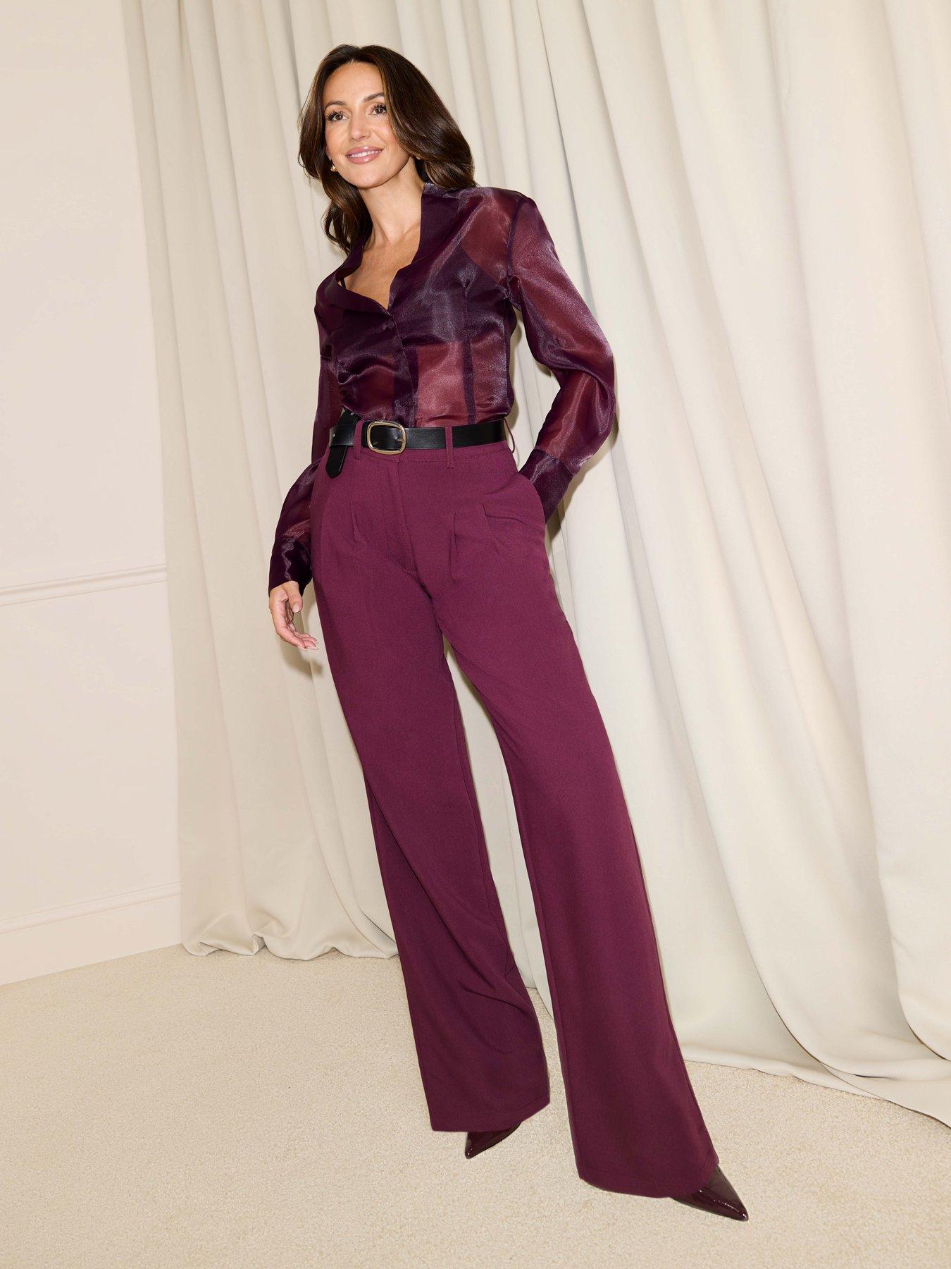 Image 1 of 3 of Michelle Keegan Double Pleat Relaxed Straight Leg Trousers - Purple