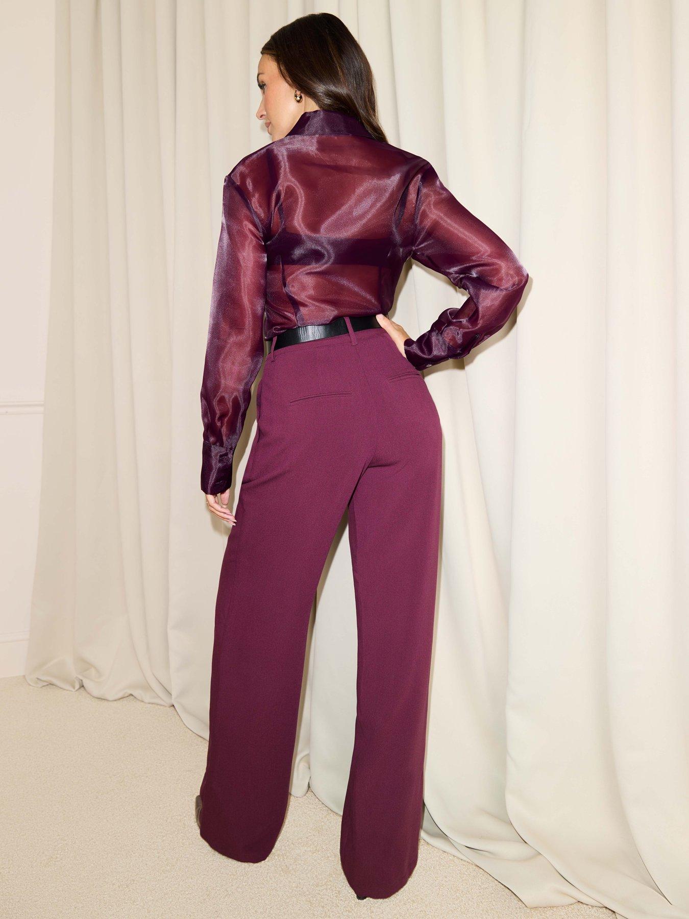 Image 2 of 3 of Michelle Keegan Double Pleat Relaxed Straight Leg Trousers - Purple