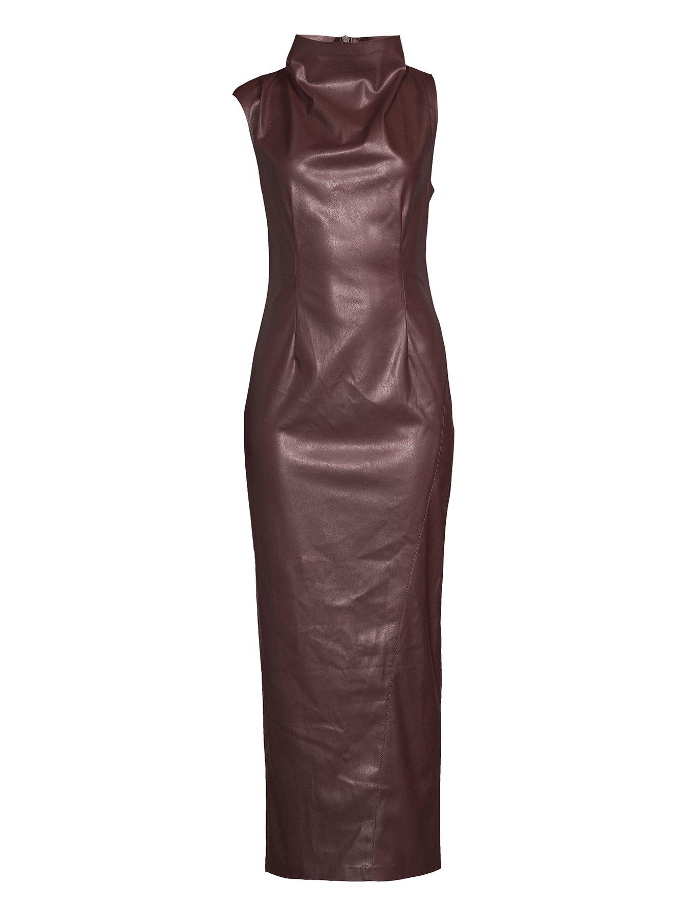 Image 5 of 5 of Michelle Keegan PU Column Dress - Burgundy
