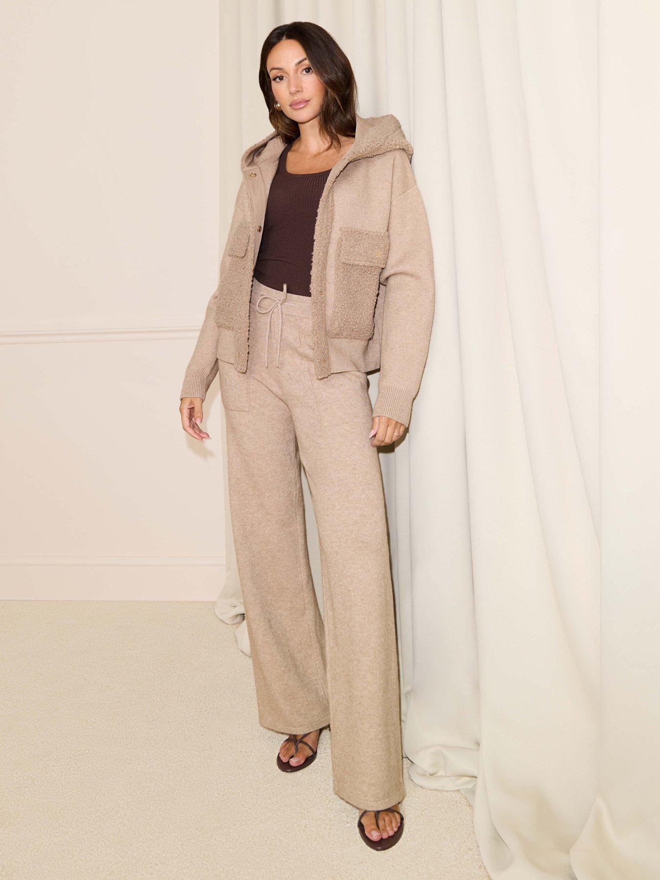 Michelle Keegan Co-Ord Knit Wide Leg Trousers - Light Brown