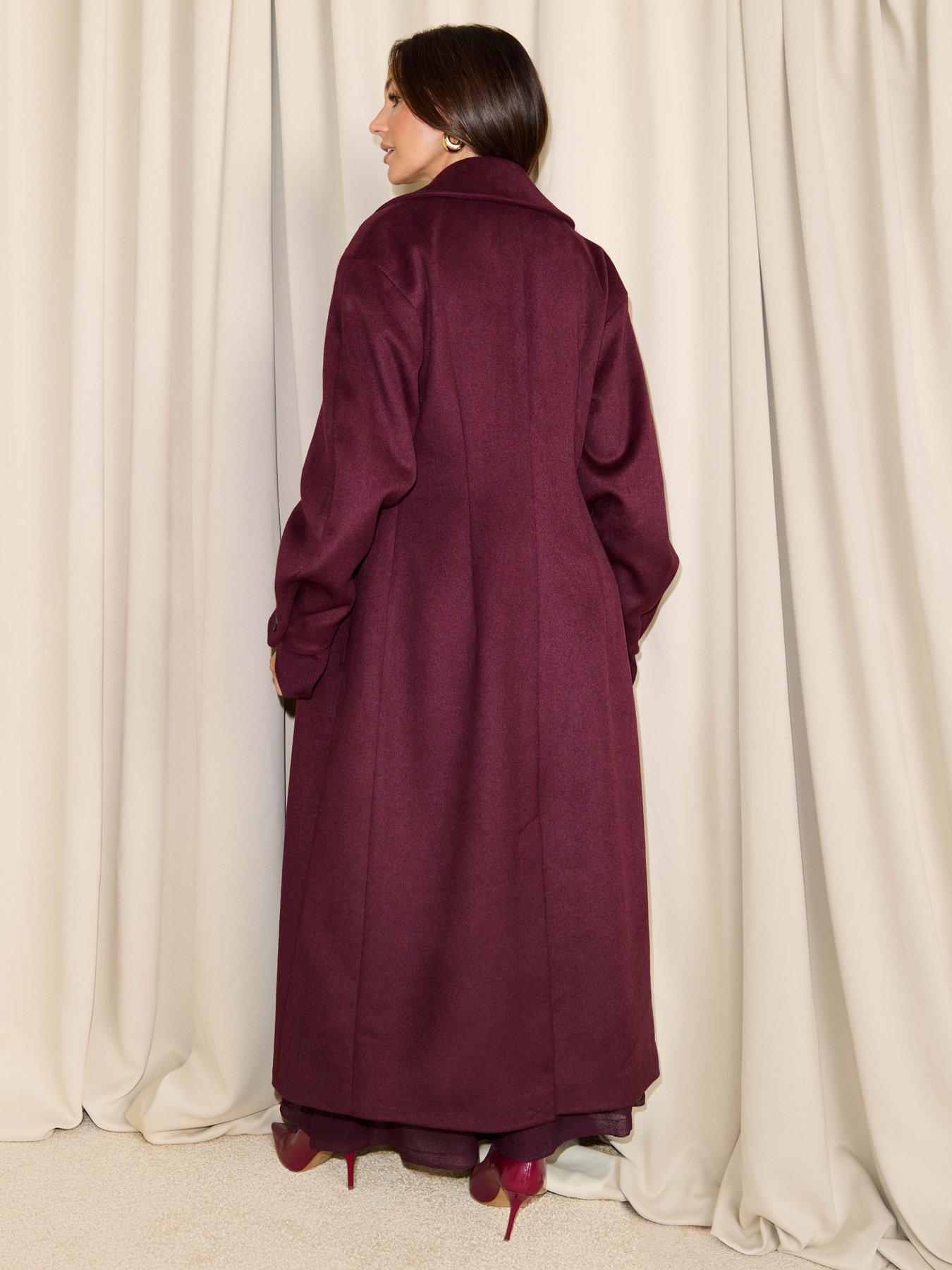 Image 2 of 5 of Michelle Keegan Wool Blend Cocoon Formal Coat - Burgundy
