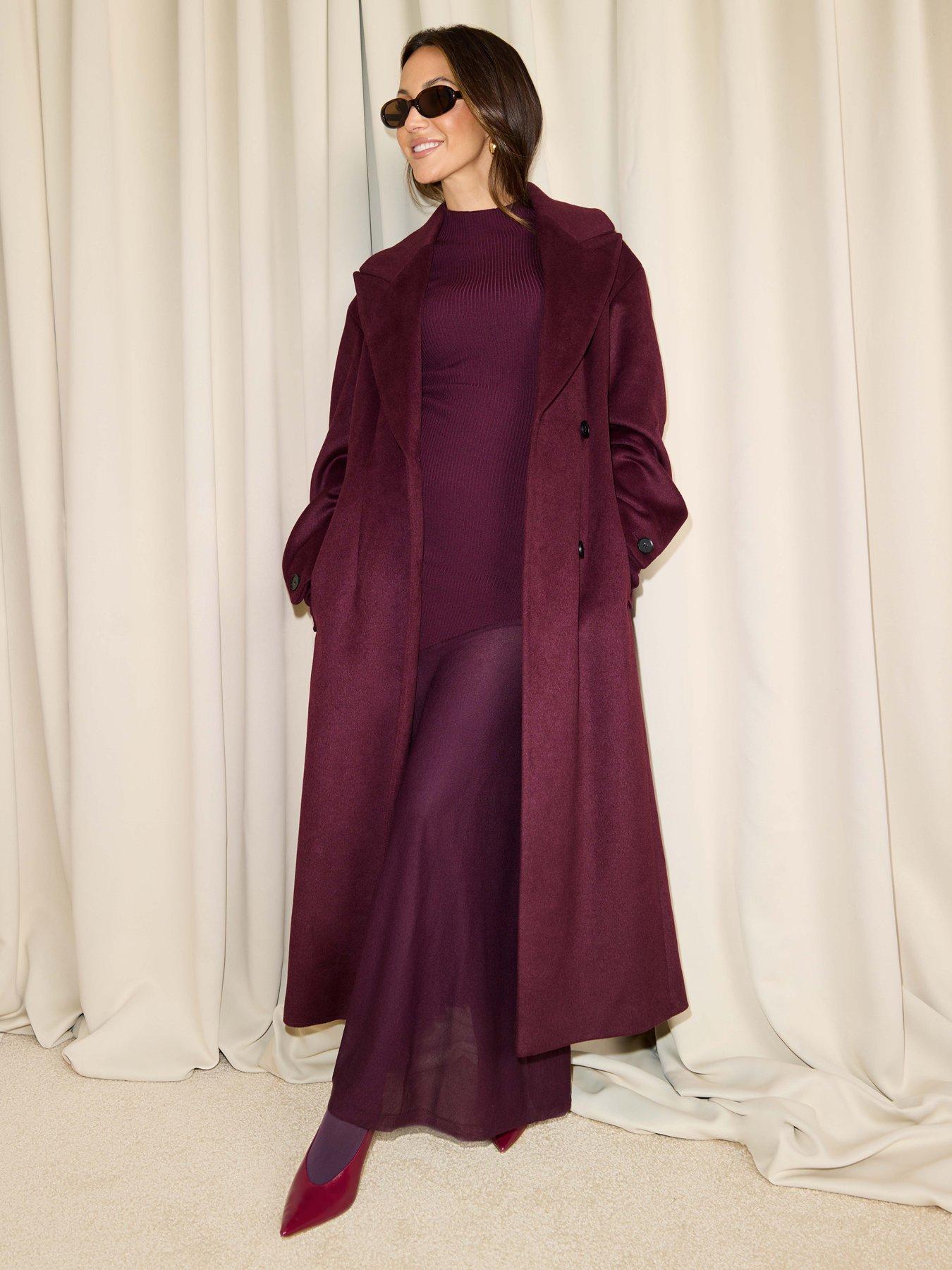 Image 3 of 5 of Michelle Keegan Wool Blend Cocoon Formal Coat - Burgundy