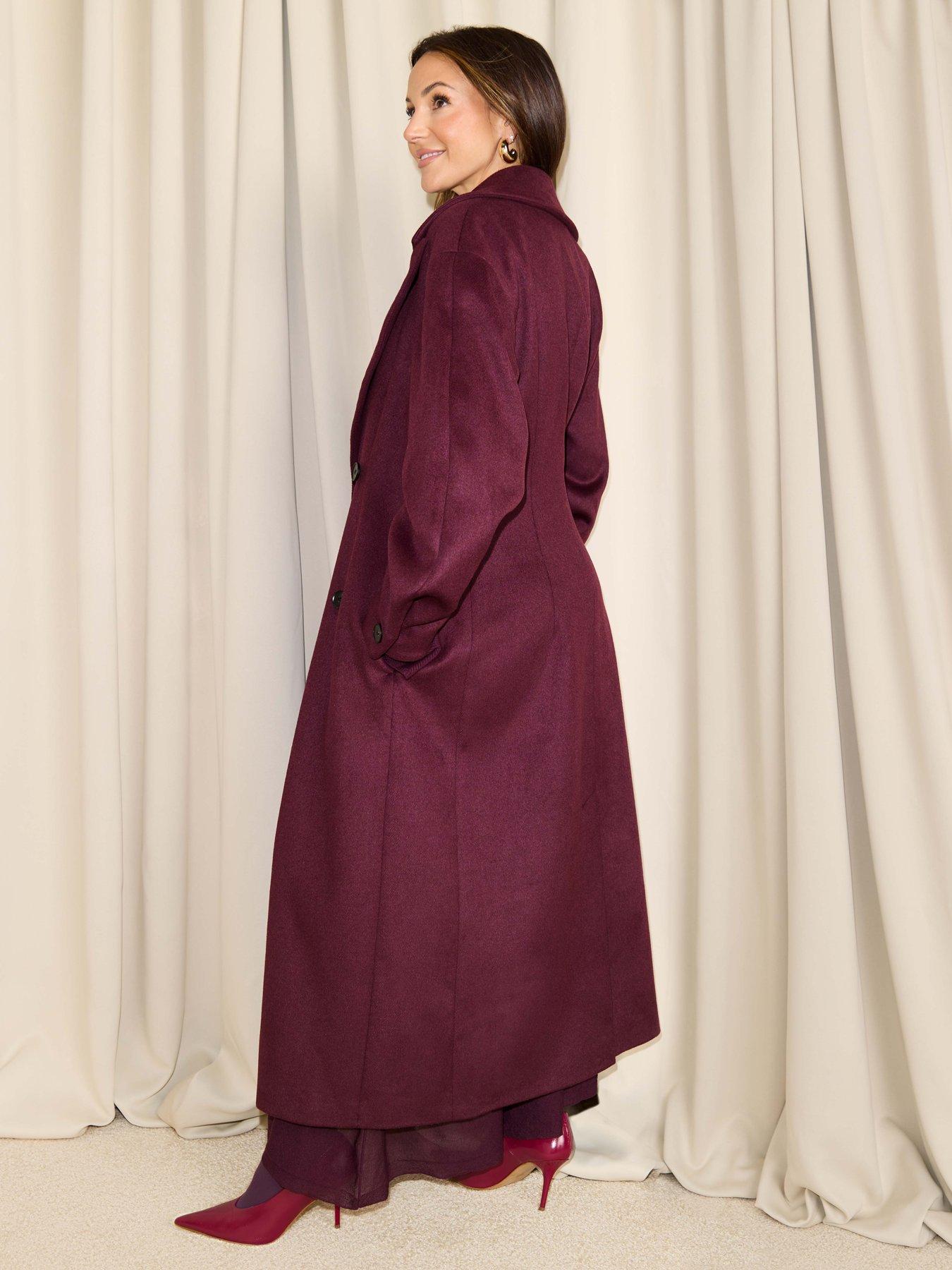 Image 4 of 5 of Michelle Keegan Wool Blend Cocoon Formal Coat - Burgundy