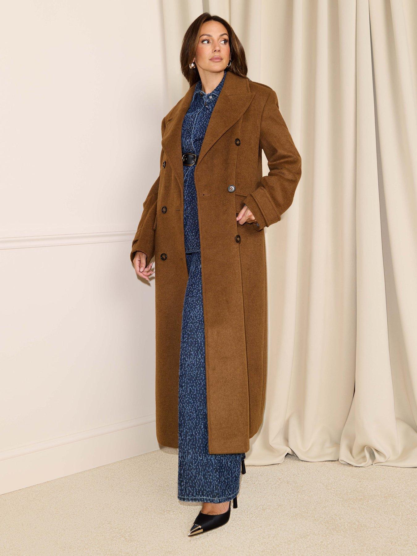 Michelle Keegan Wool Blend Oversized Formal Coat - Brown