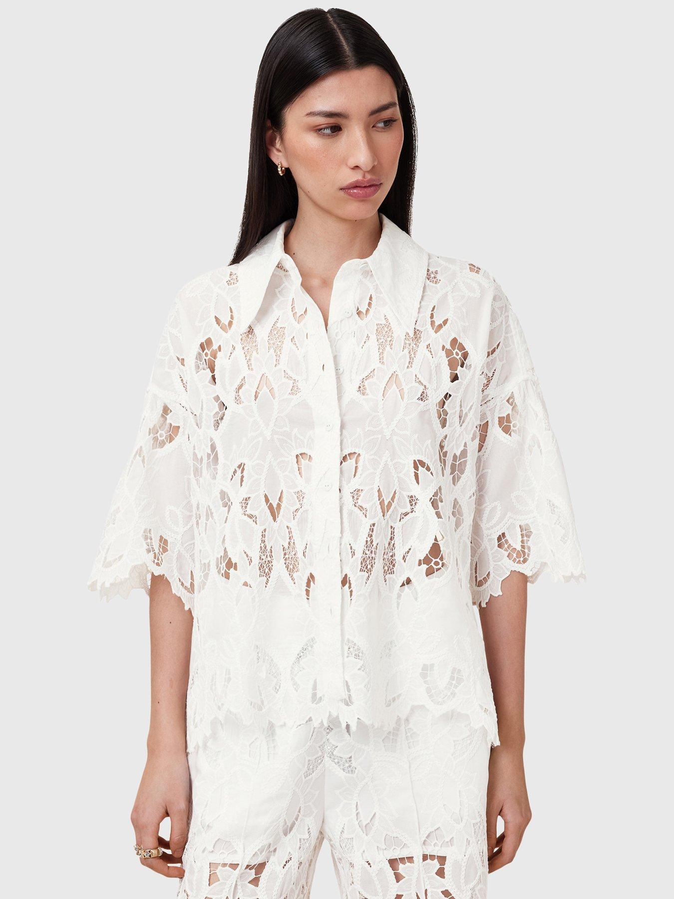 Image 1 of 6 of AllSaints Charli Embroidered Shirt - White