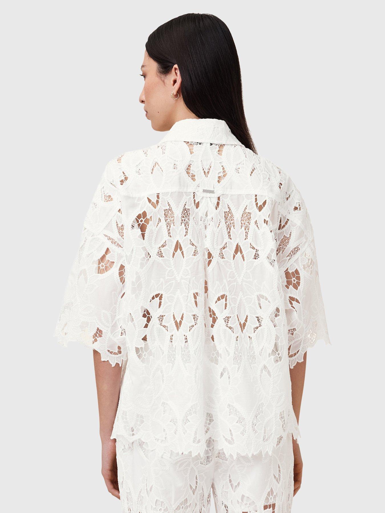 Image 2 of 6 of AllSaints Charli Embroidered Shirt - White