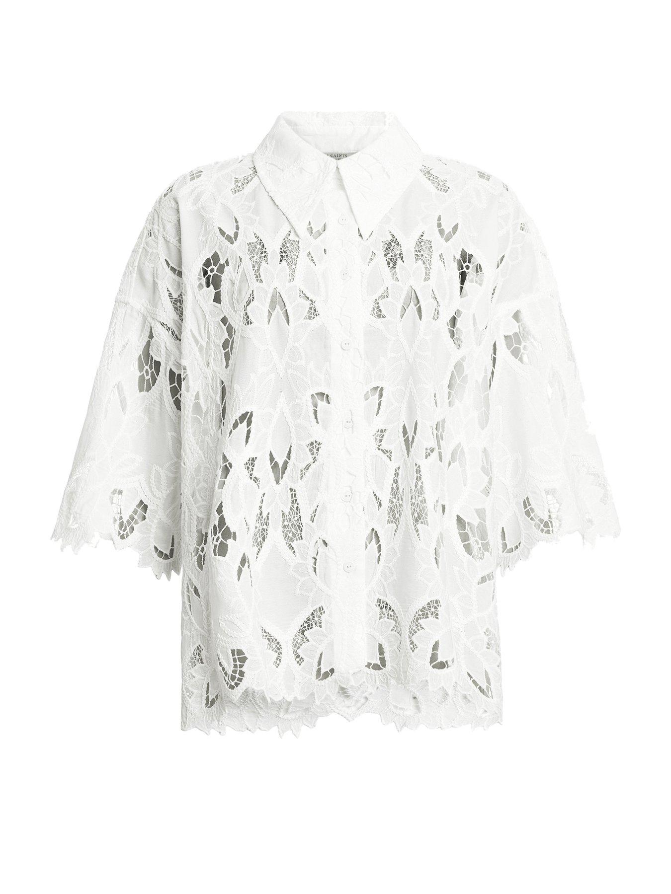 Image 6 of 6 of AllSaints Charli Embroidered Shirt - White