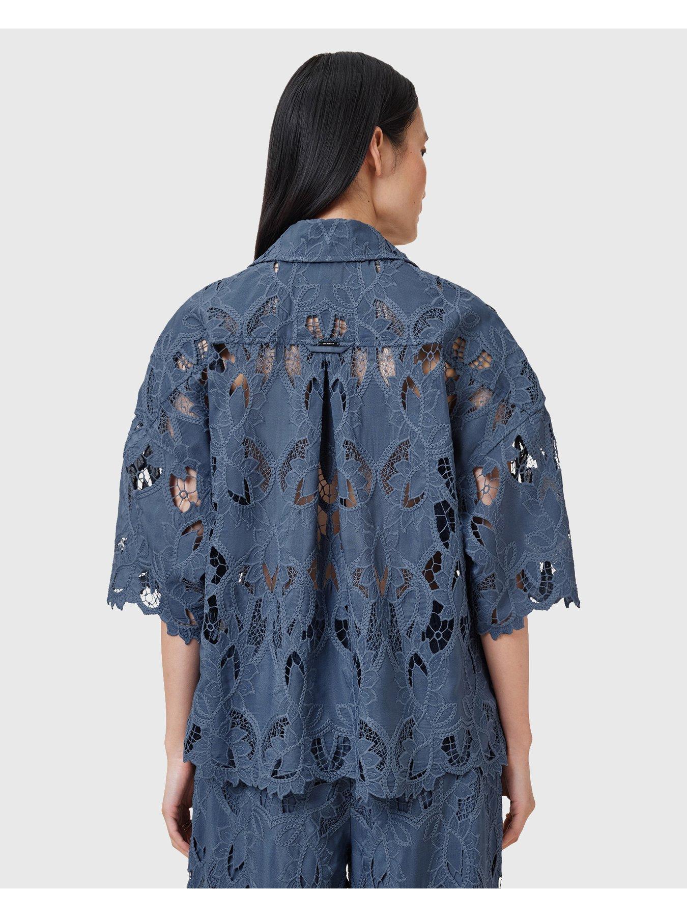 Image 2 of 6 of AllSaints Charli Embroidered Shirt - Light Blue