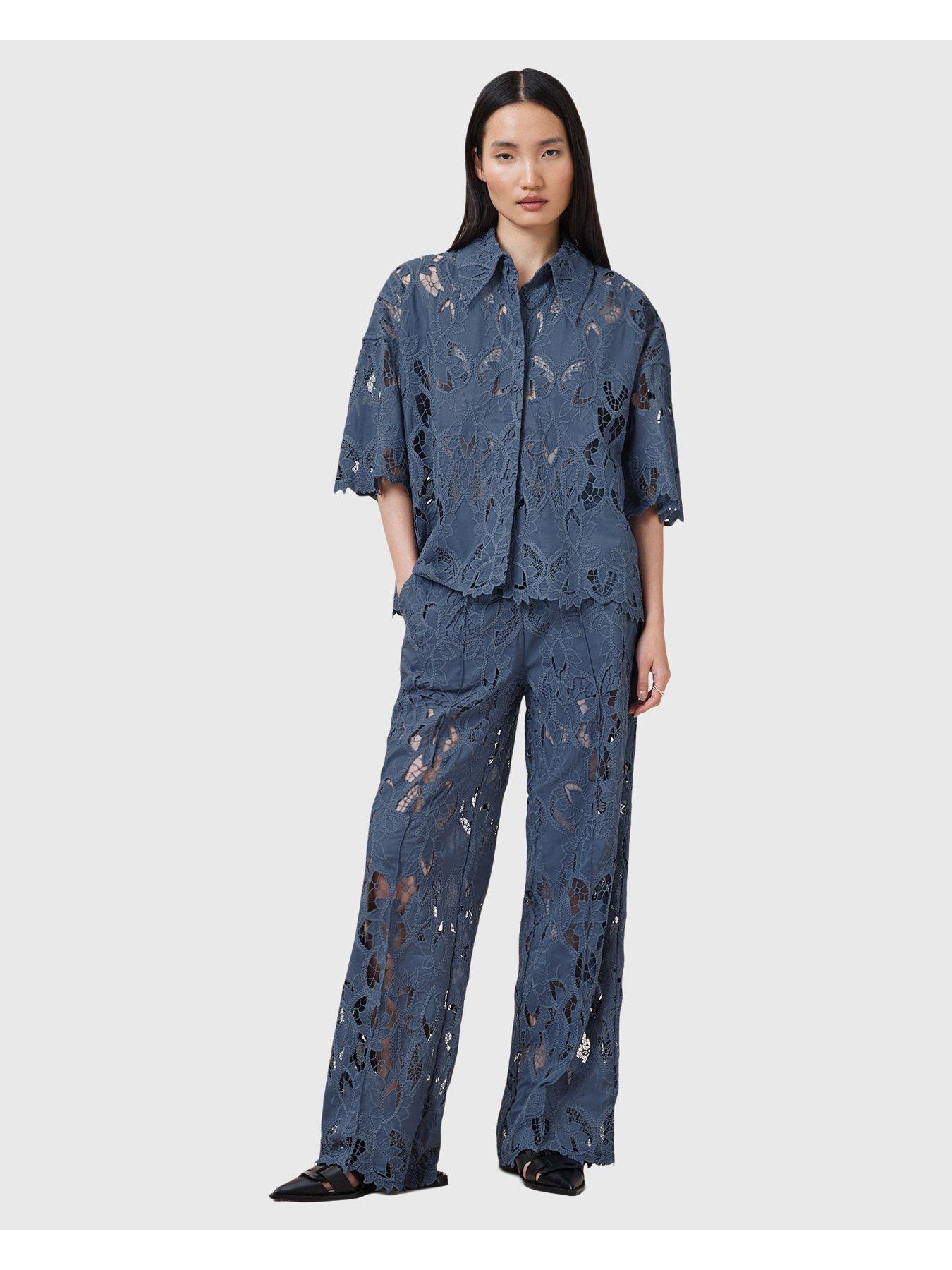 Image 3 of 6 of AllSaints Charli Embroidered Shirt - Light Blue