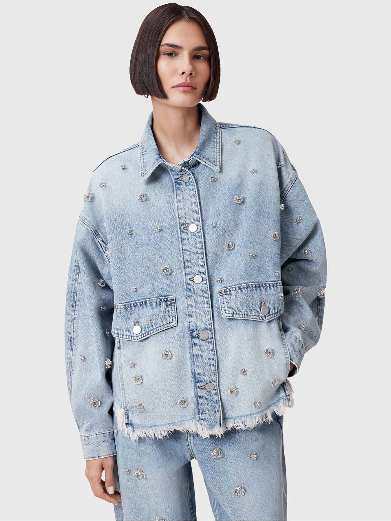 Image 1 of 6 of AllSaints Hettie Embellished Shacket - Blue