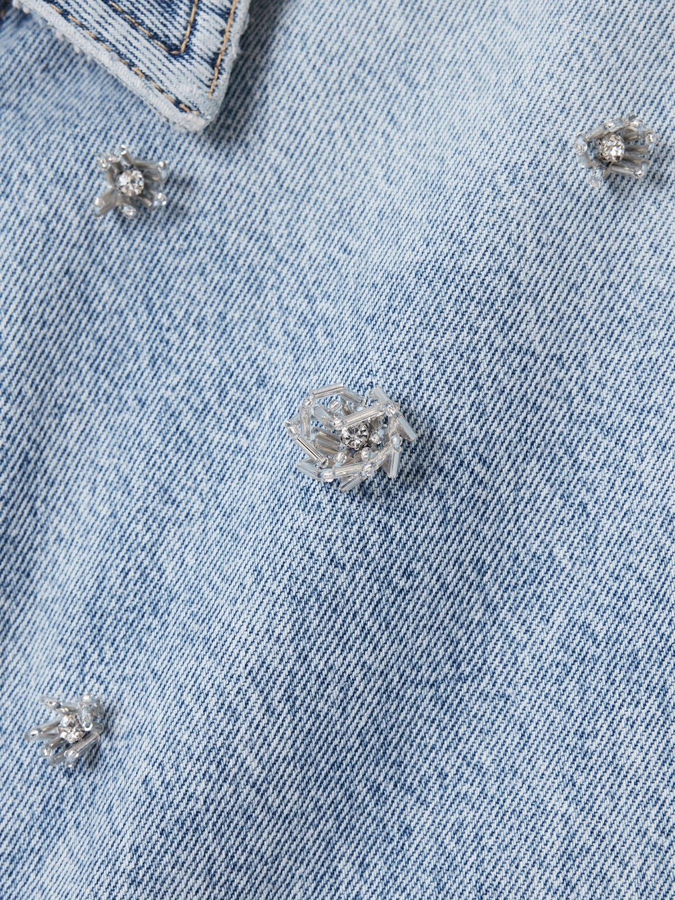 Image 4 of 6 of AllSaints Hettie Embellished Shacket - Blue