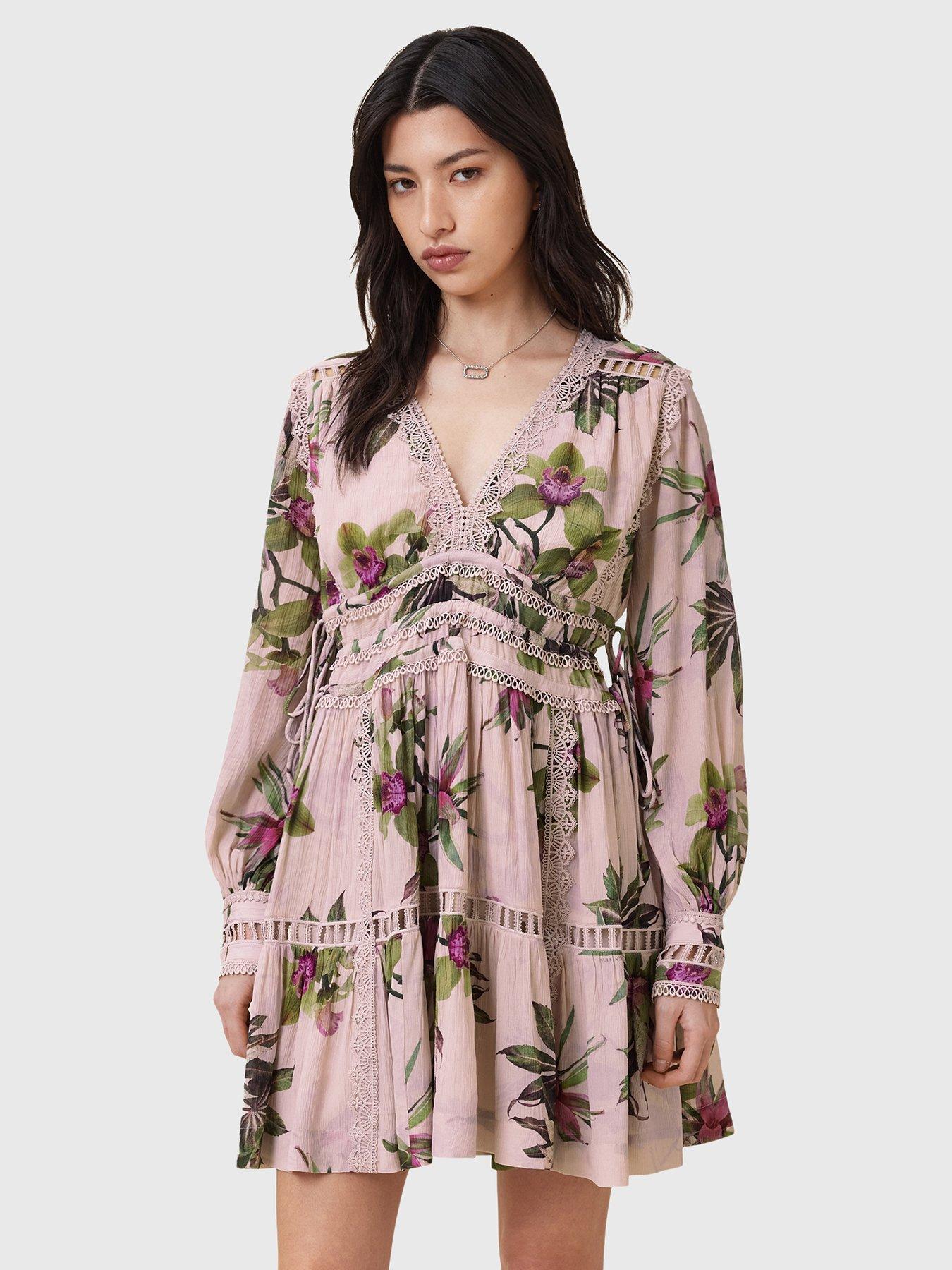 AllSaints Xanthe Long Sleeve Mini Dress - Pink
