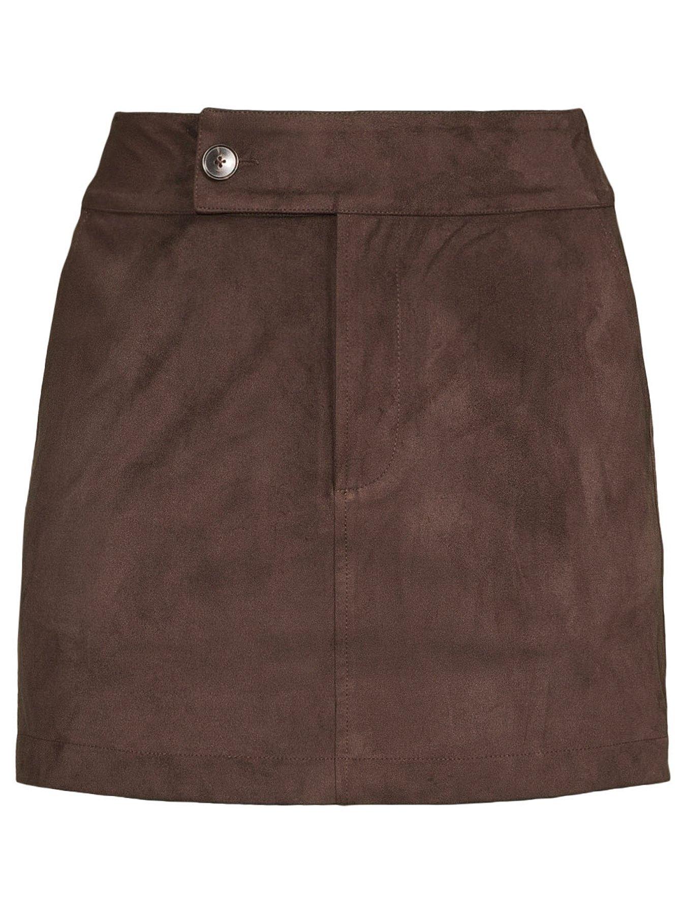 Image 4 of 4 of Michelle Keegan Faux Suede Mini Skirt - Brown