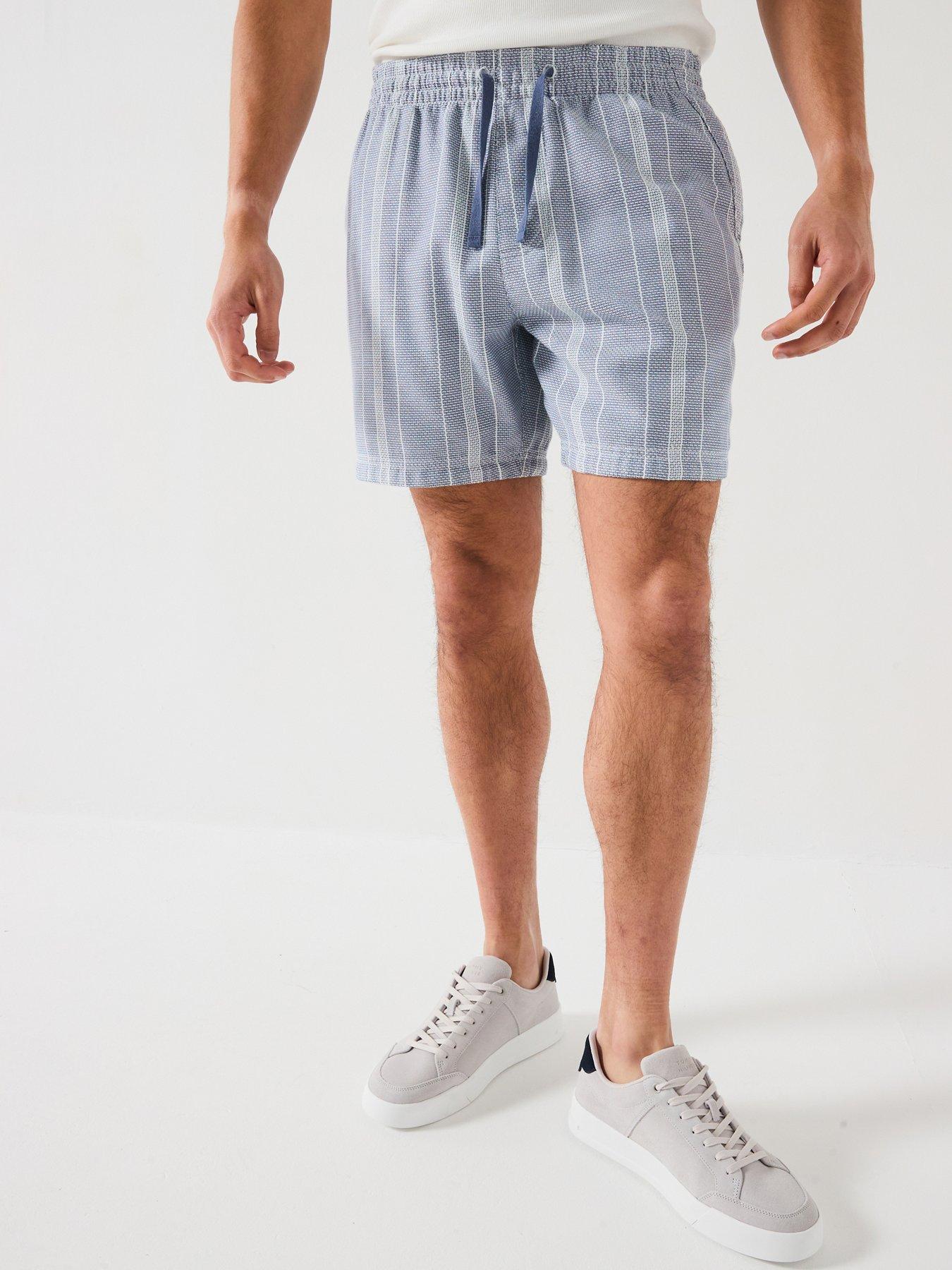 undefined Textured Stripe Beach Shorts - Blue