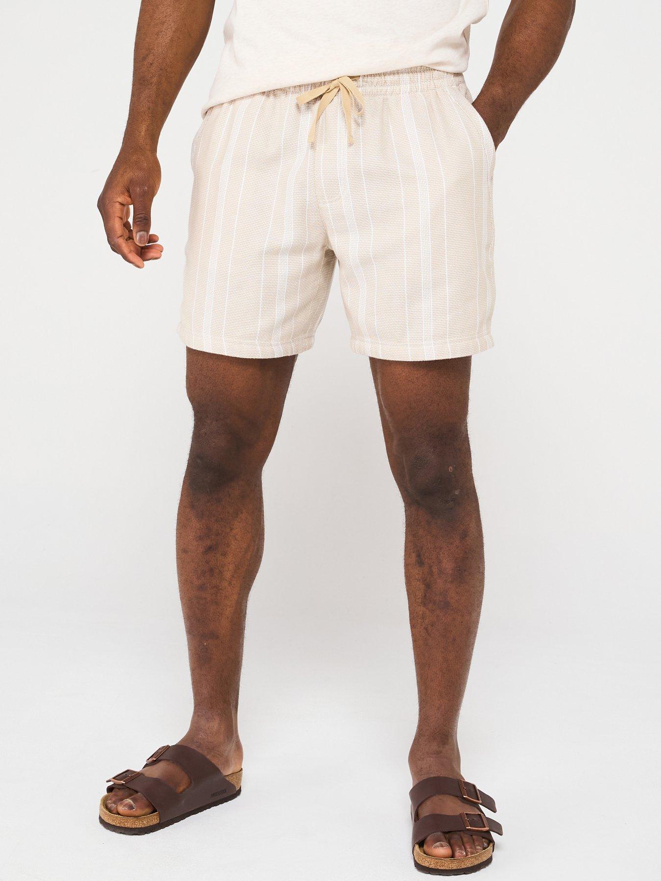 undefined Textured Stripe Beach Shorts - Light Beige