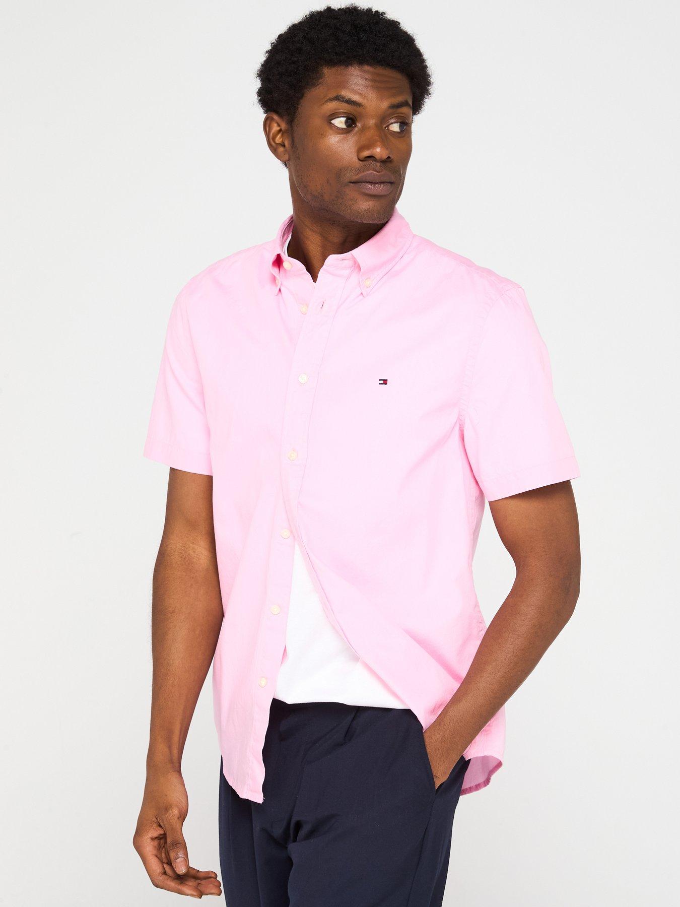 undefined Flex Poplin Solid Short Sleeve Shirt - Pink