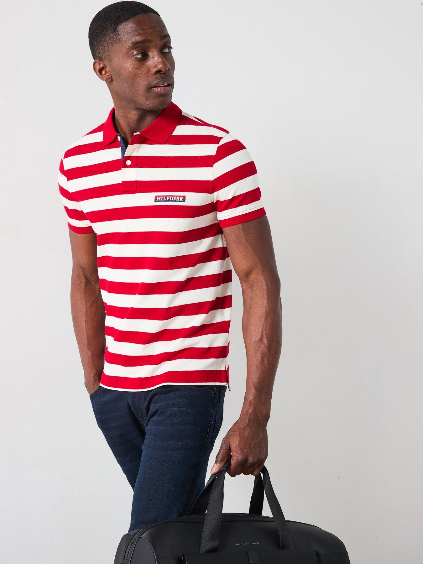Image 1 of 6 of Tommy Hilfiger Stripe Regular Fit Polo Shirt - Red