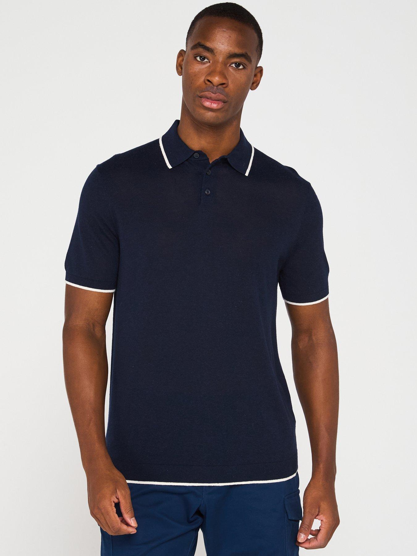 tommy-hilfiger-linen-knitted-short-sleeve-polo-shirt-navyfront