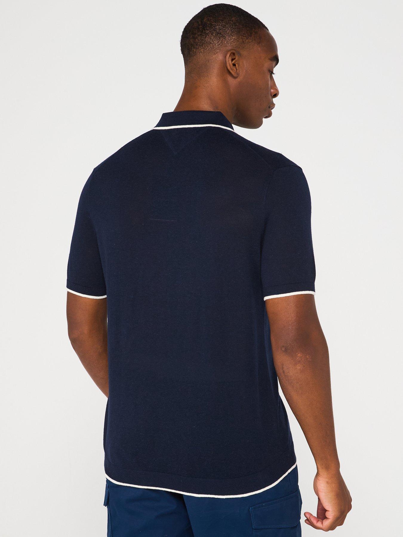 tommy-hilfiger-linen-knitted-short-sleeve-polo-shirt-navystillFront