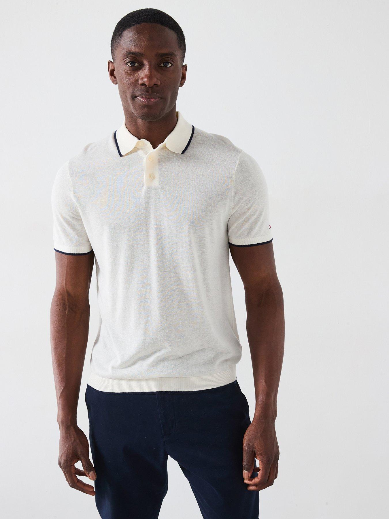 Tommy Hilfiger Linen Knitted Short Sleeve Polo Shirt - Eggshell