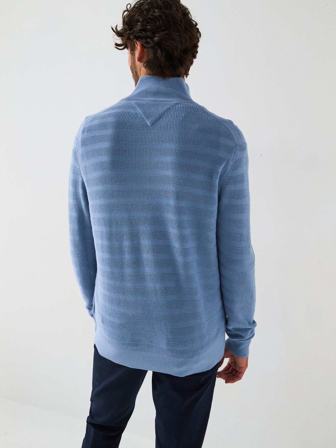 Image 2 of 6 of Tommy Hilfiger Stripe Structure Zip Mock Knitted Jumper - Blue