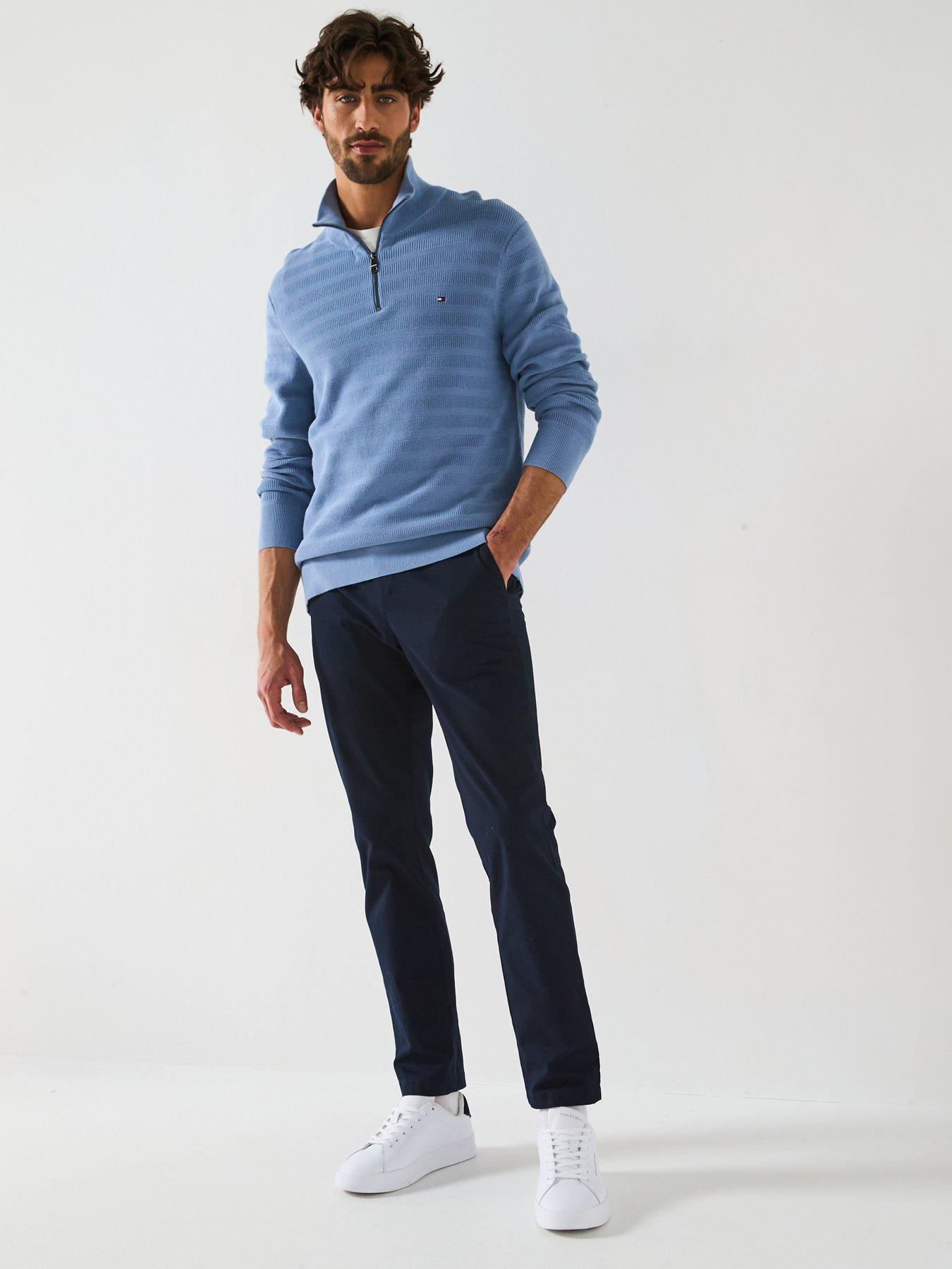 Image 3 of 6 of Tommy Hilfiger Stripe Structure Zip Mock Knitted Jumper - Blue