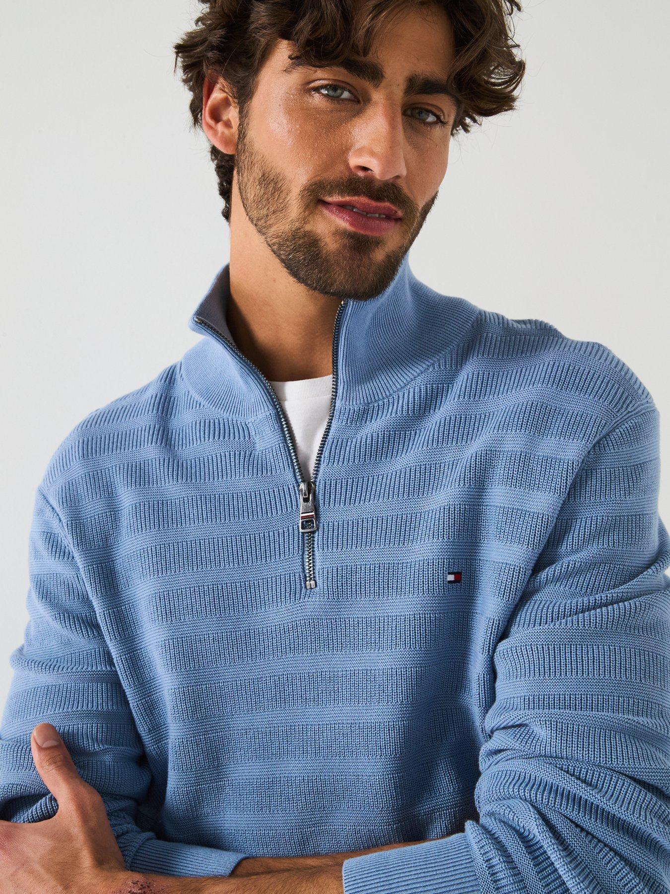 Image 4 of 6 of Tommy Hilfiger Stripe Structure Zip Mock Knitted Jumper - Blue