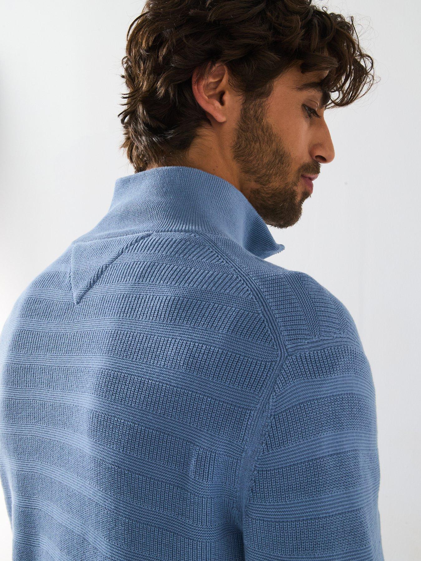 Image 5 of 6 of Tommy Hilfiger Stripe Structure Zip Mock Knitted Jumper - Blue