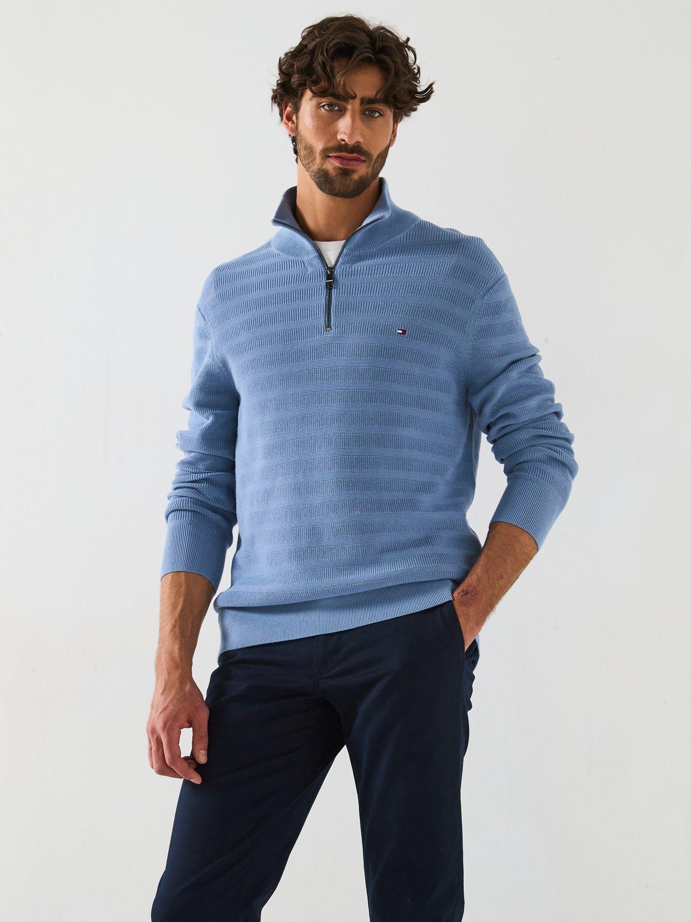 Image 6 of 6 of Tommy Hilfiger Stripe Structure Zip Mock Knitted Jumper - Blue