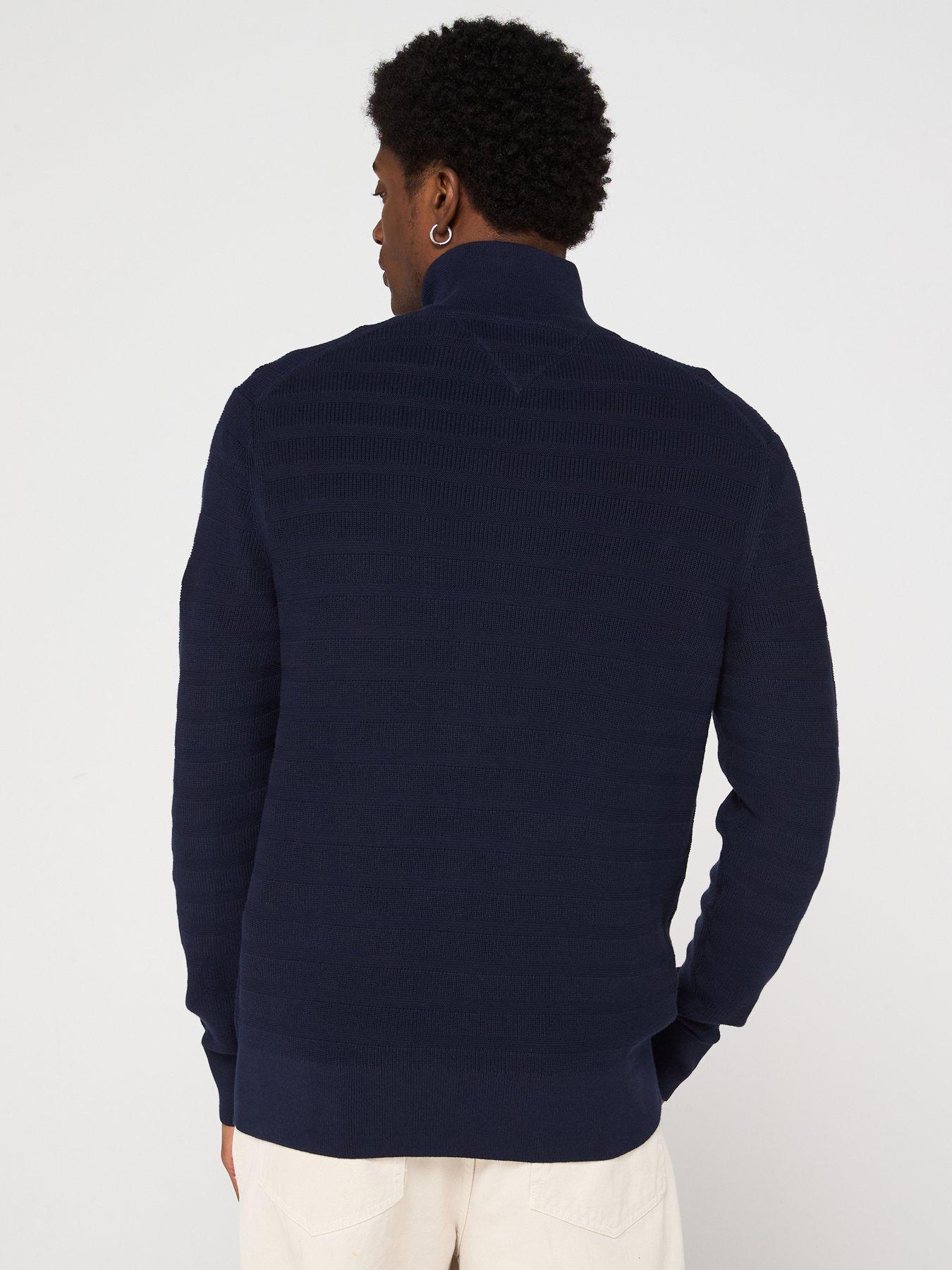 Image 2 of 5 of Tommy Hilfiger Stripe Structure Zip Mock Knitted Jumper - Navy
