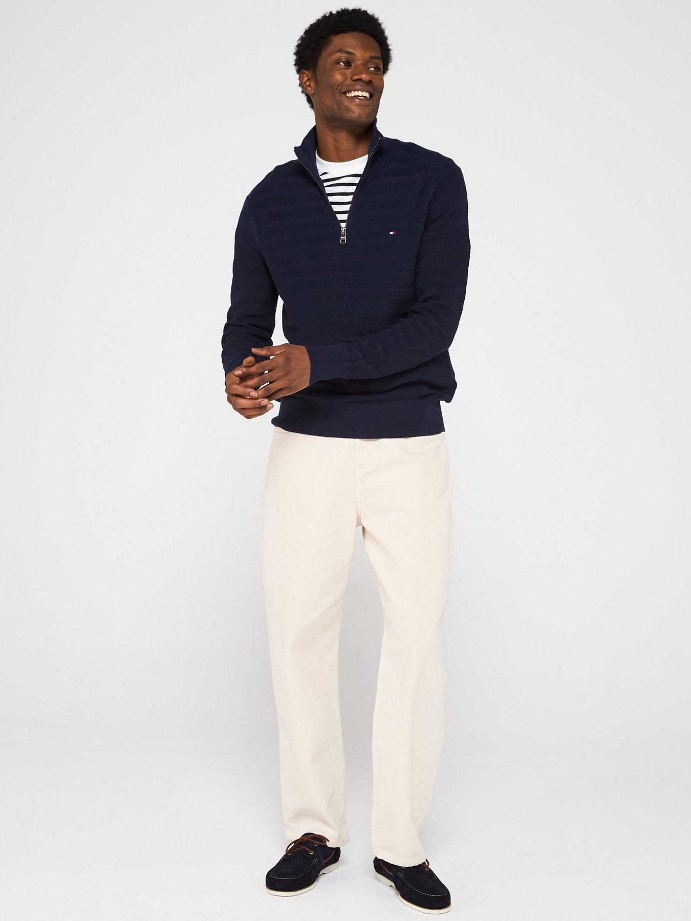 Image 3 of 5 of Tommy Hilfiger Stripe Structure Zip Mock Knitted Jumper - Navy