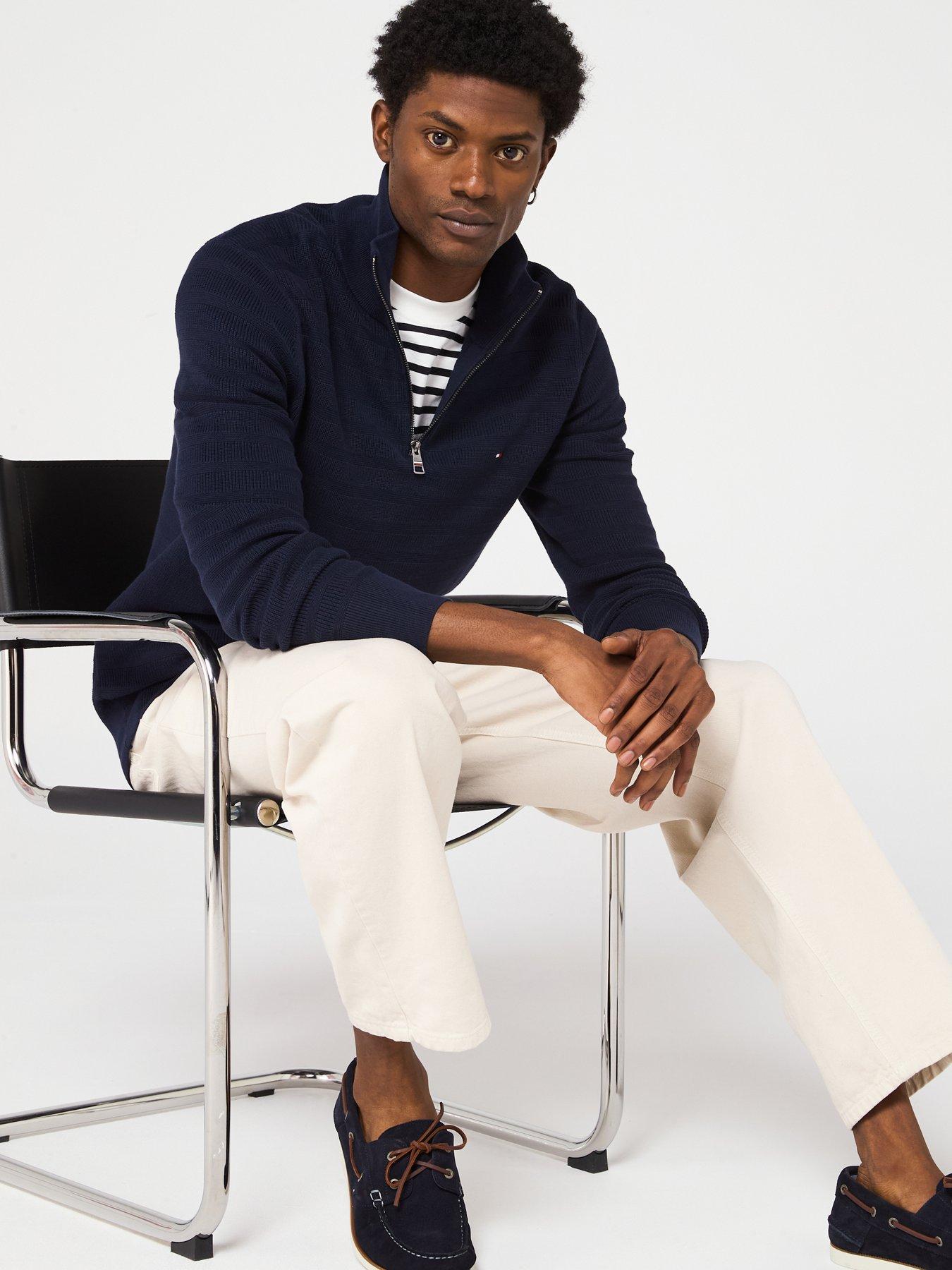 Image 4 of 5 of Tommy Hilfiger Stripe Structure Zip Mock Knitted Jumper - Navy