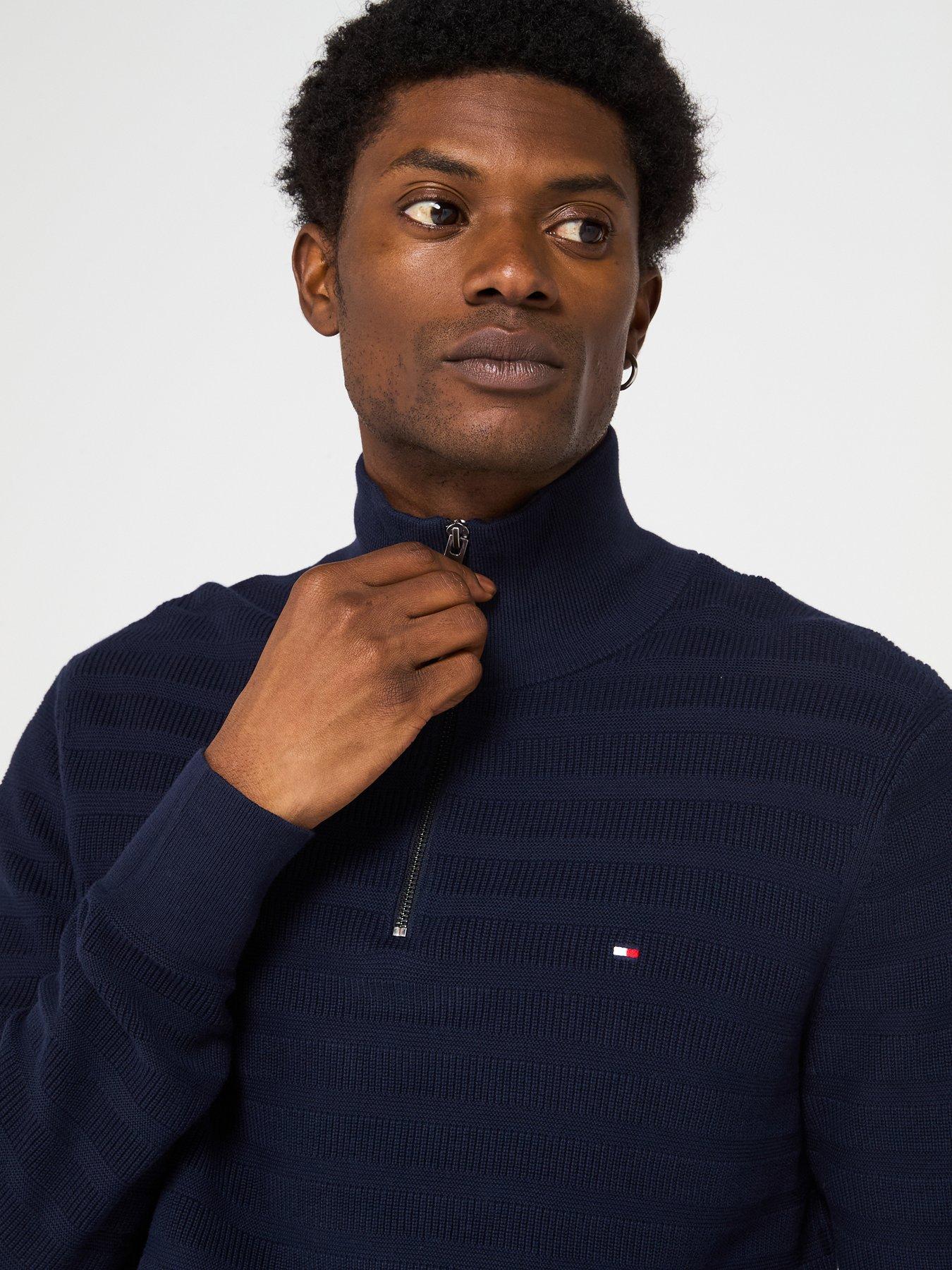 Image 5 of 5 of Tommy Hilfiger Stripe Structure Zip Mock Knitted Jumper - Navy