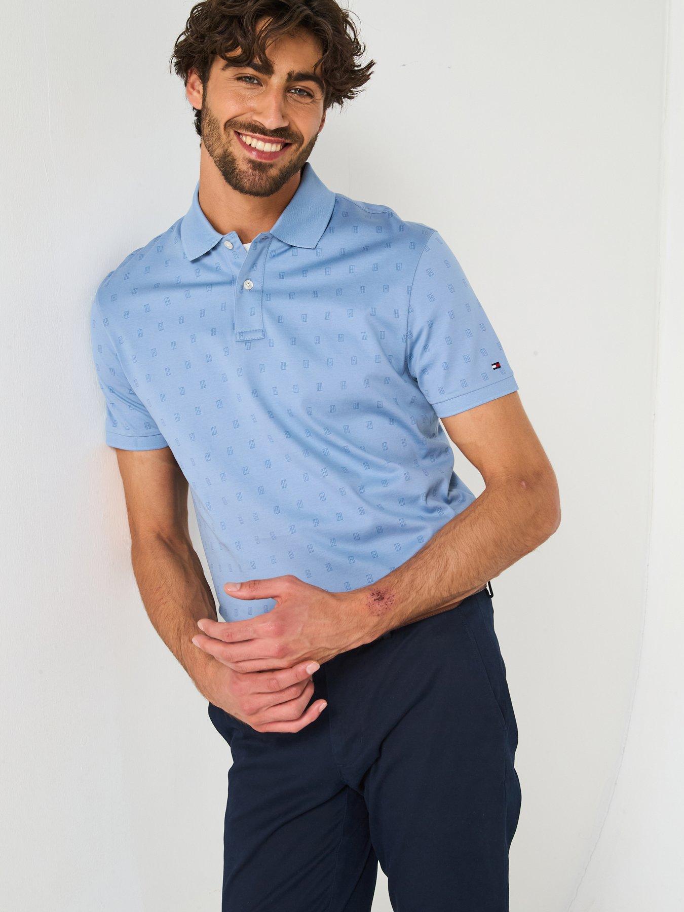 undefined All Over Print Interlock Regular Fit Polo Shirt - Light Blue
