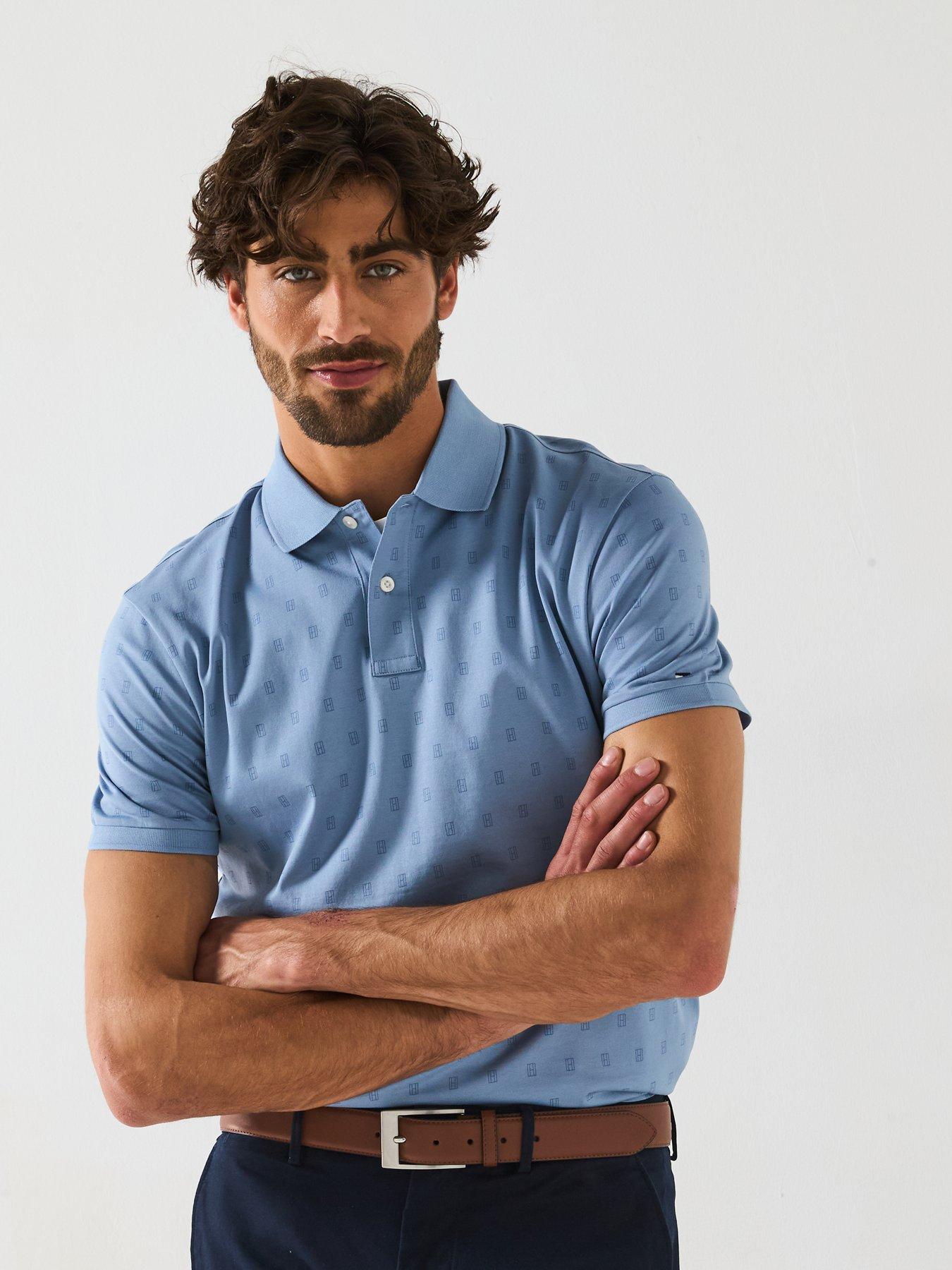 Image 5 of 6 of Tommy Hilfiger All Over Print Interlock Regular Fit Polo Shirt - Light Blue